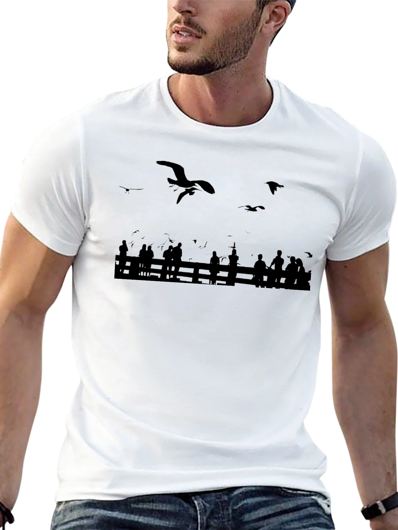 Seagull Scene Graphic Tee - Black