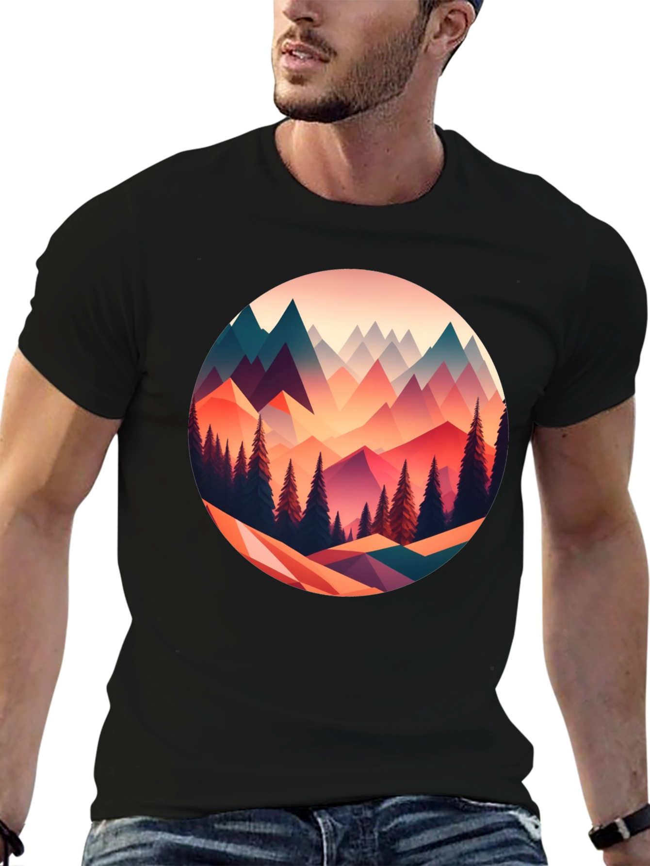 Geometric Mountain Scene Graphic Tee