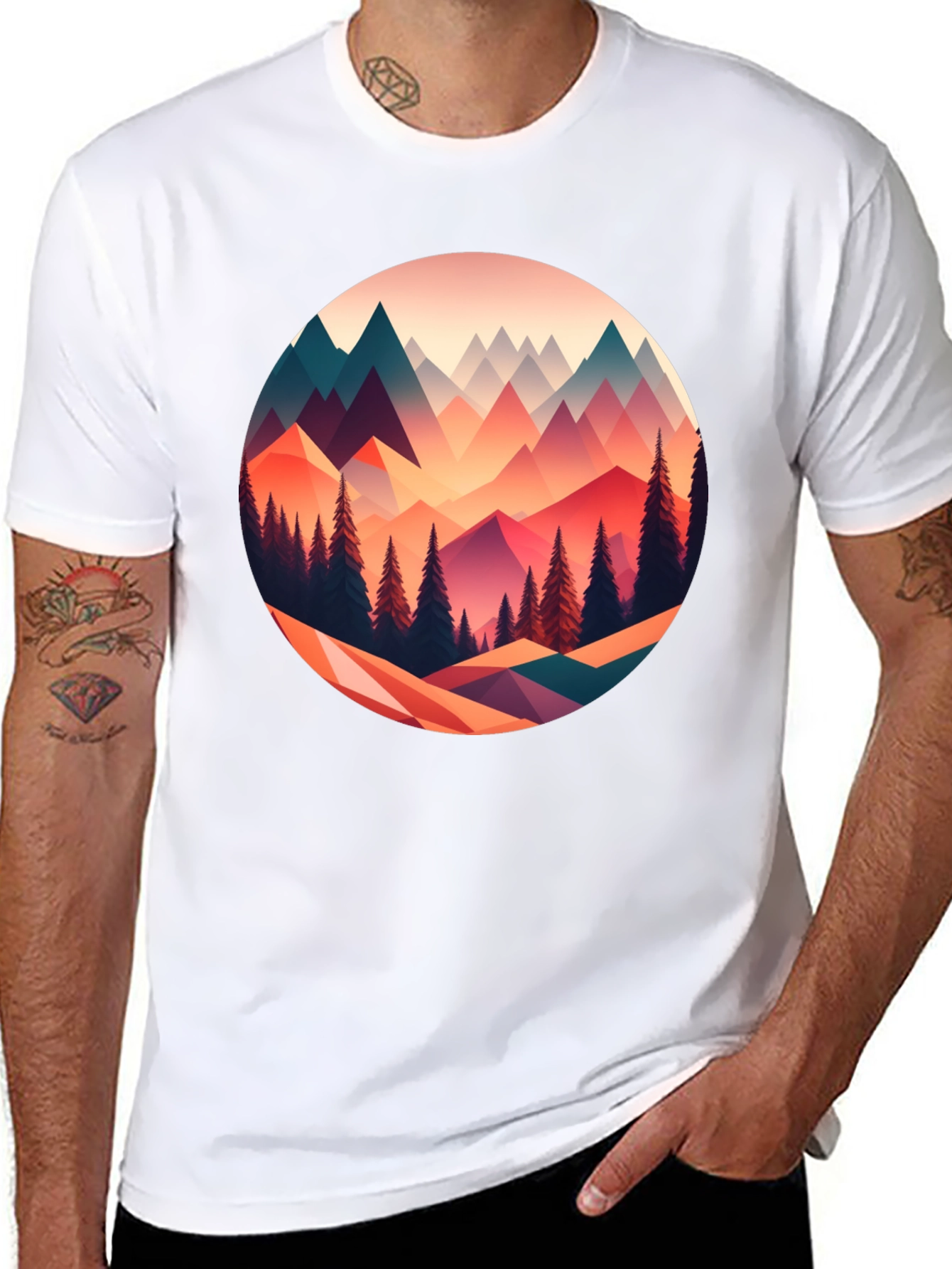 Geometric Mountain Scene Graphic Tee