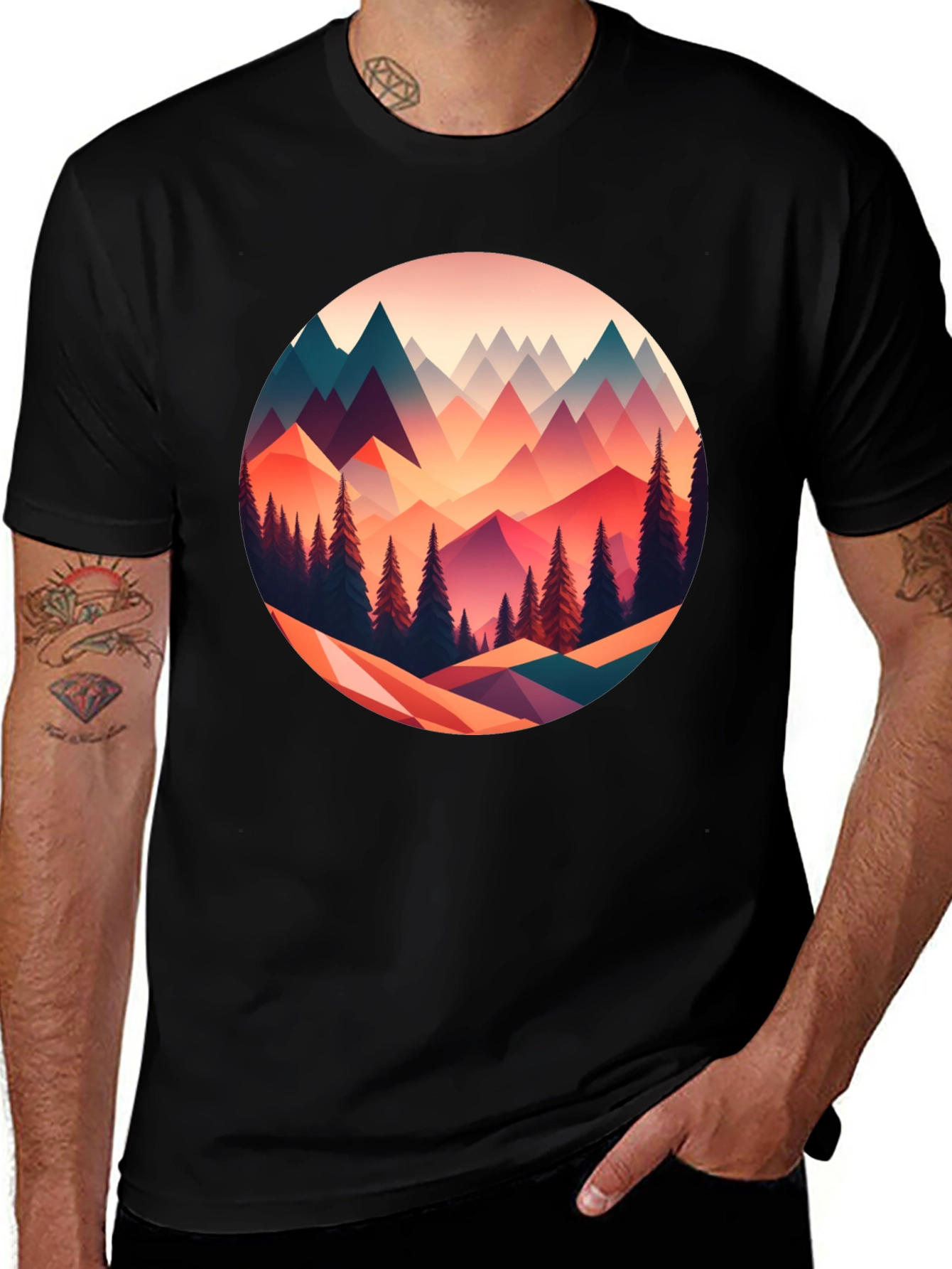 Geometric Mountain Scene Graphic Tee