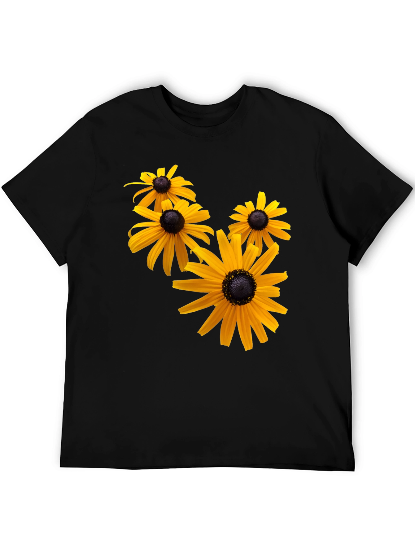Black T-Shirt with Yellow Flower Print