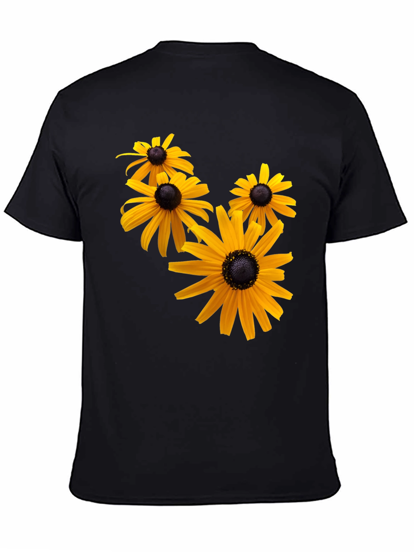 Black T-Shirt with Yellow Flower Print