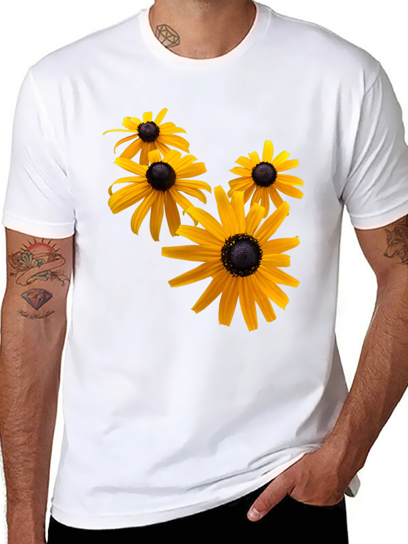 Black T-Shirt with Yellow Flower Print