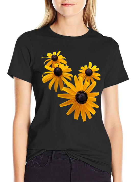 Black T-Shirt with Yellow Flower Print