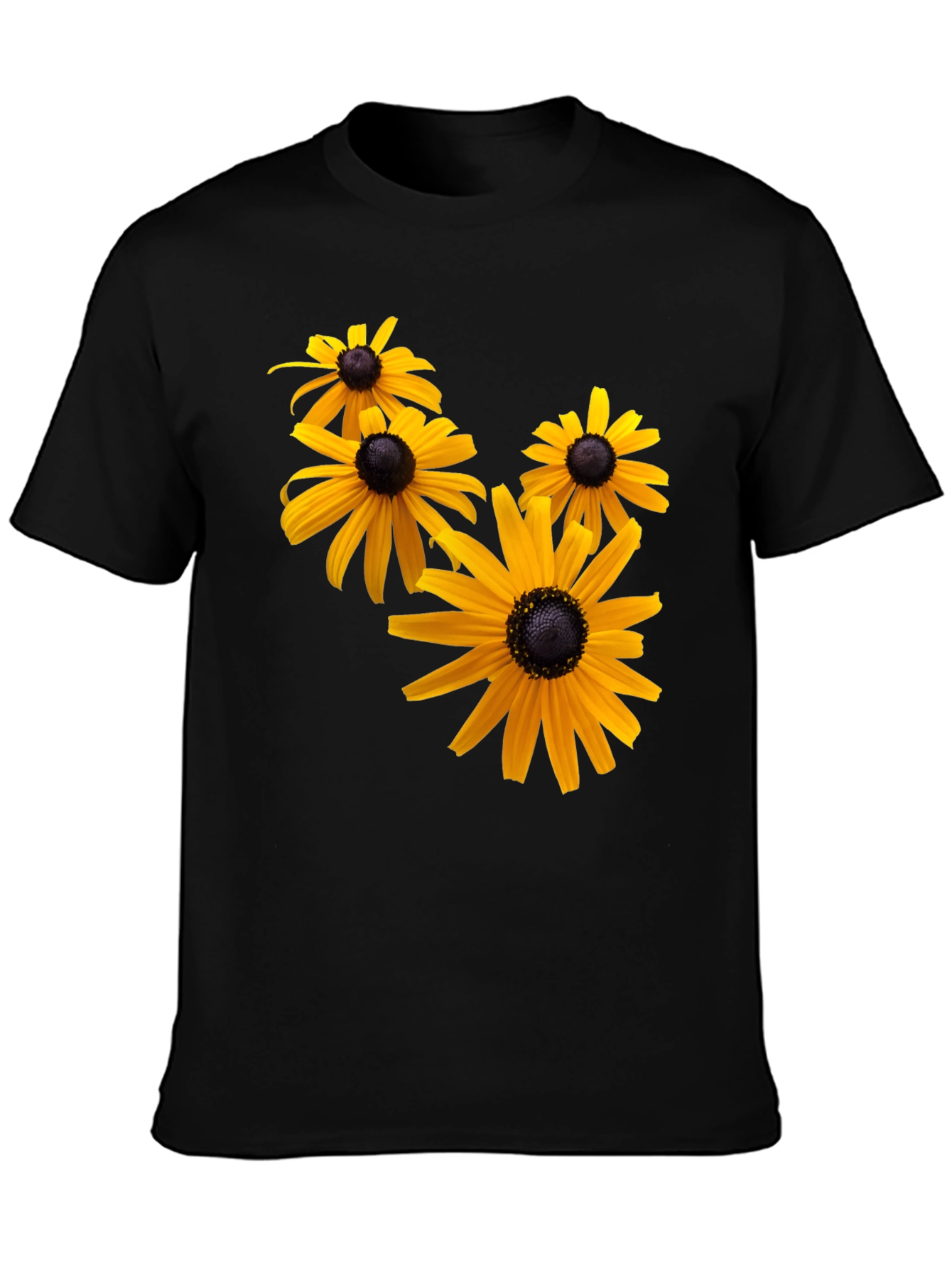 Black T-Shirt with Yellow Flower Print
