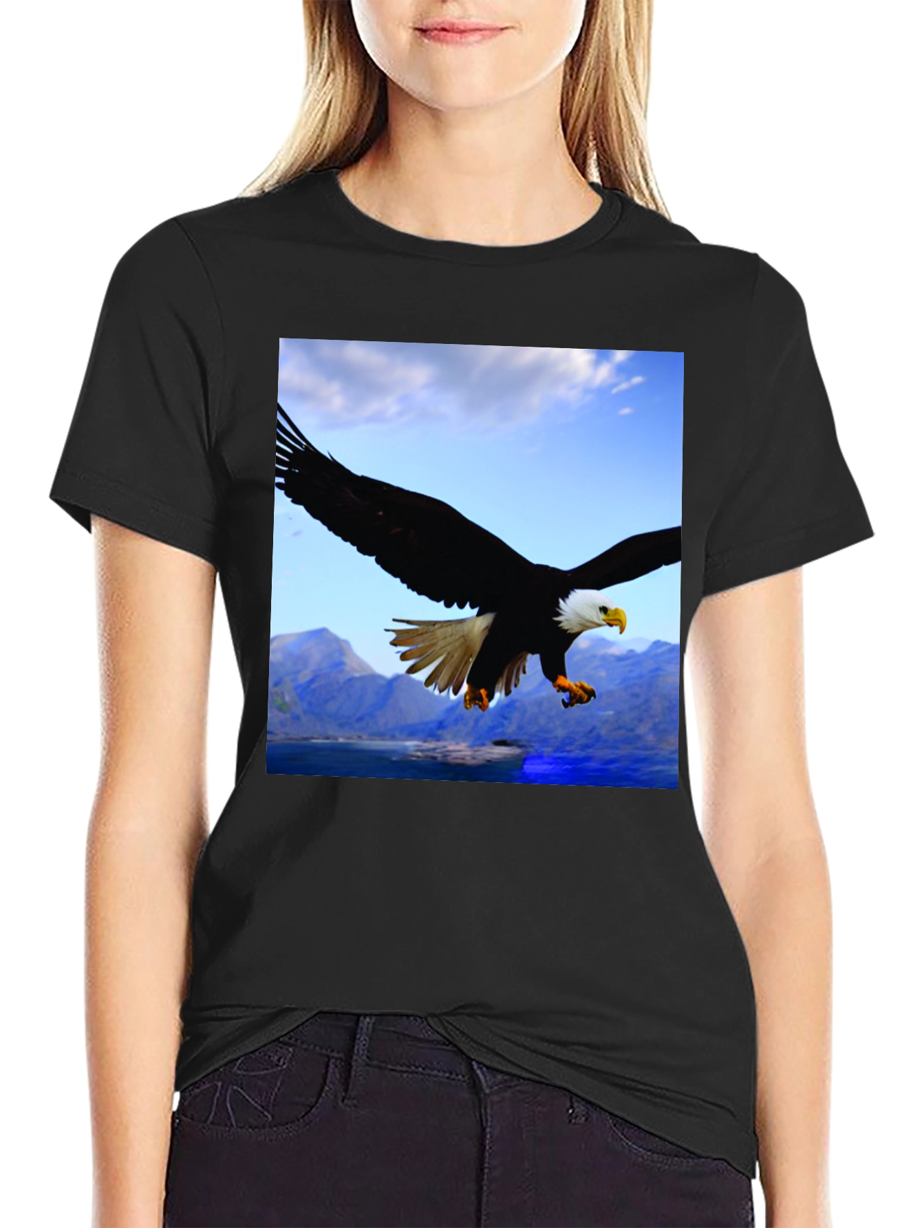 Eagle Graphic Print Black T-Shirt