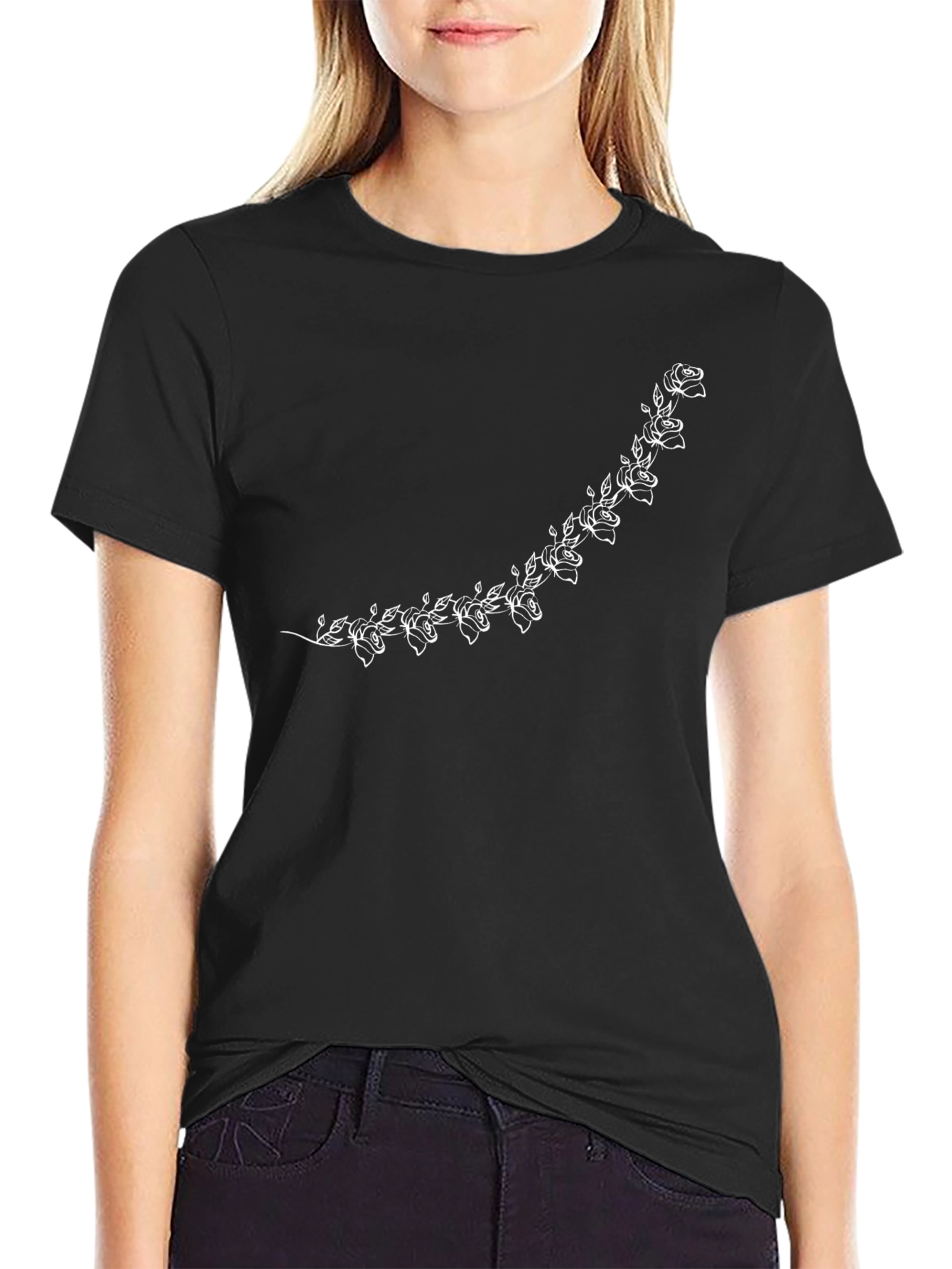 Floral Vine Graphic Black T-Shirt