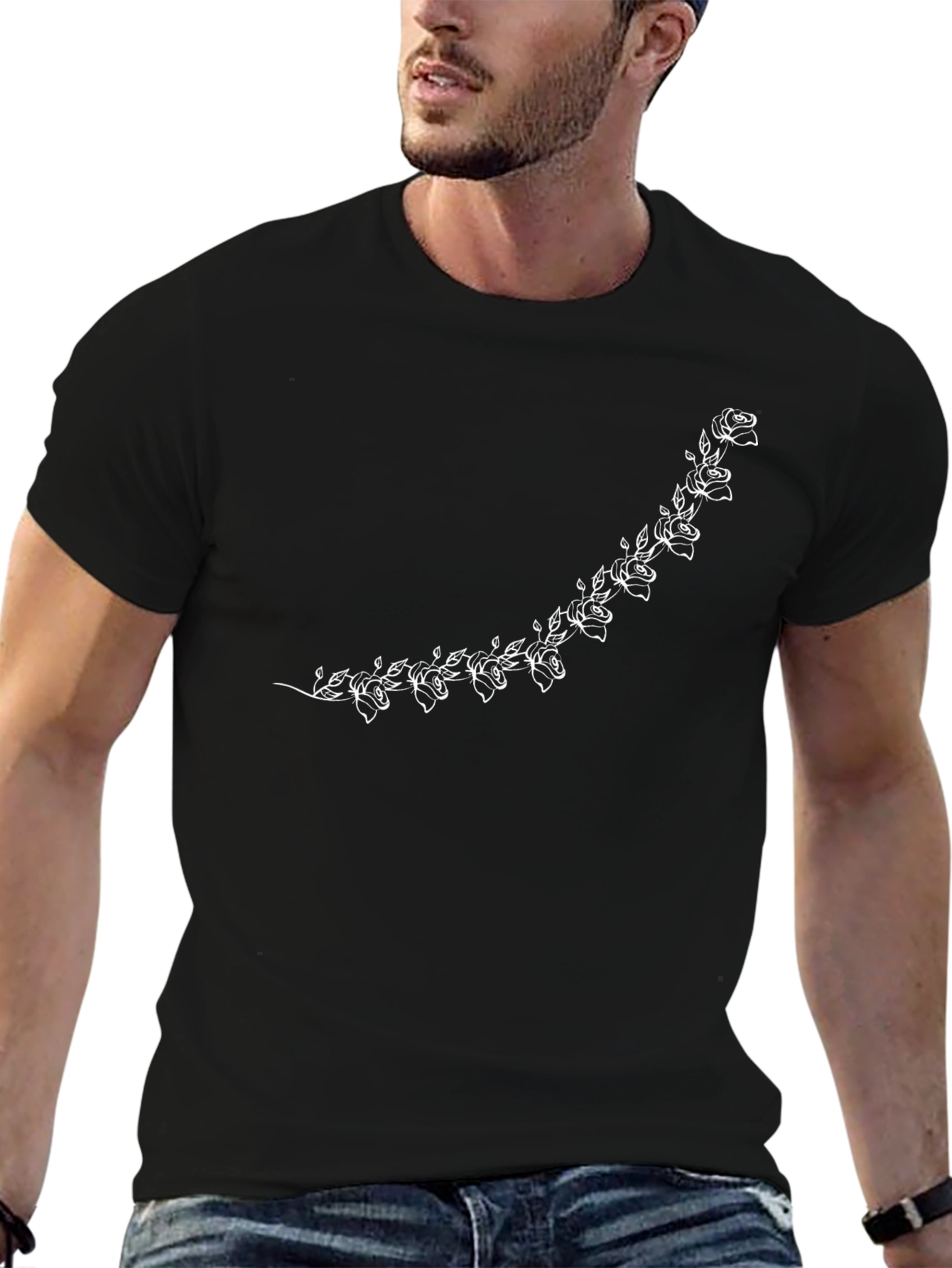 Floral Vine Graphic Black T-Shirt