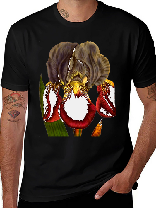 Floral Iris Graphic Tee - Stylish Mens Black T-Shirt