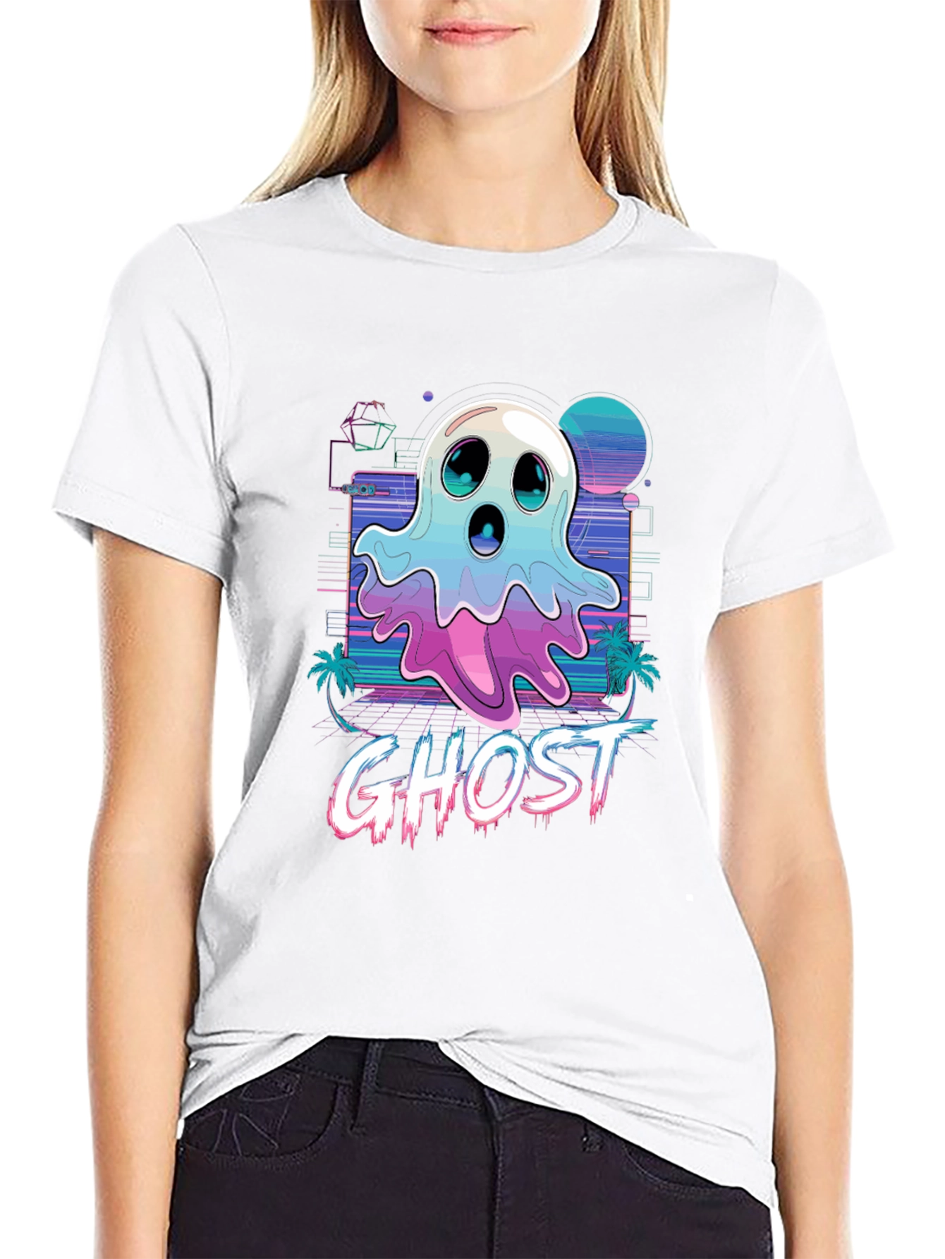 Retro Wave Ghost T-Shirt - Spooky Aesthetic Tee