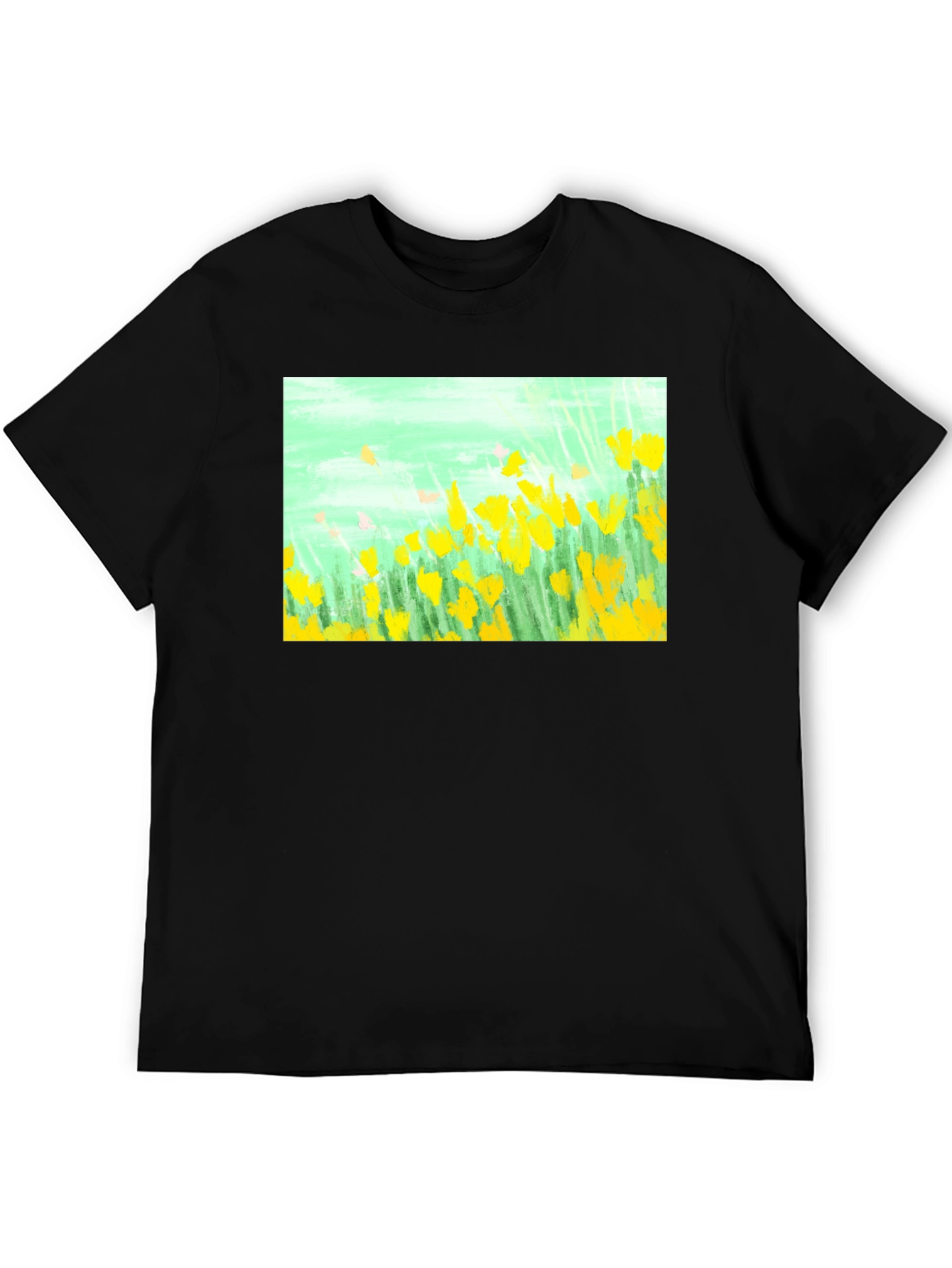 Floral Graphic Tee - Impressionist Yellow Flowers