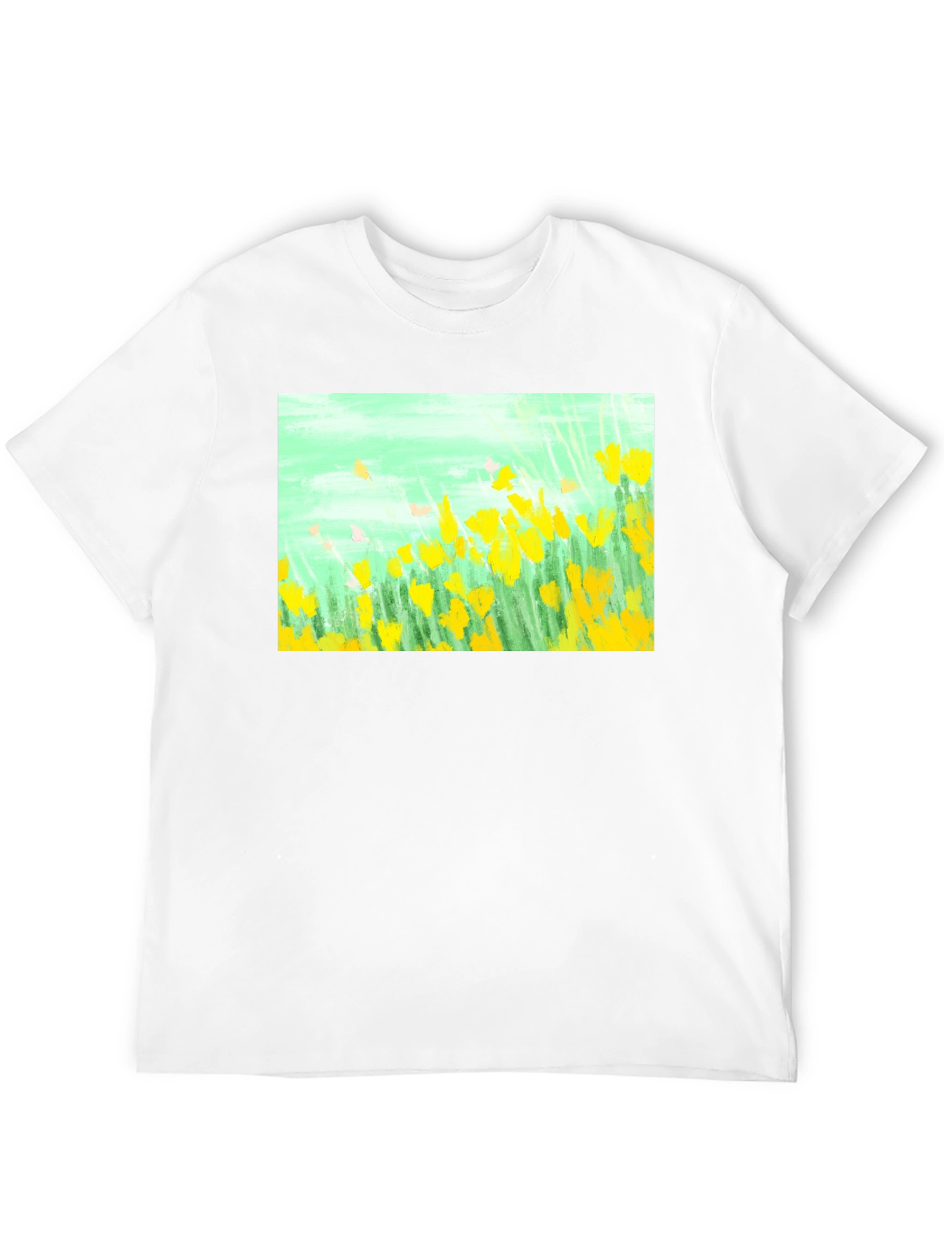 Floral Graphic Tee - Impressionist Yellow Flowers