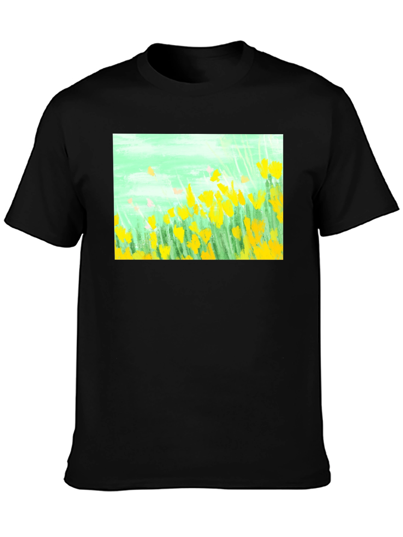 Floral Graphic Tee - Impressionist Yellow Flowers
