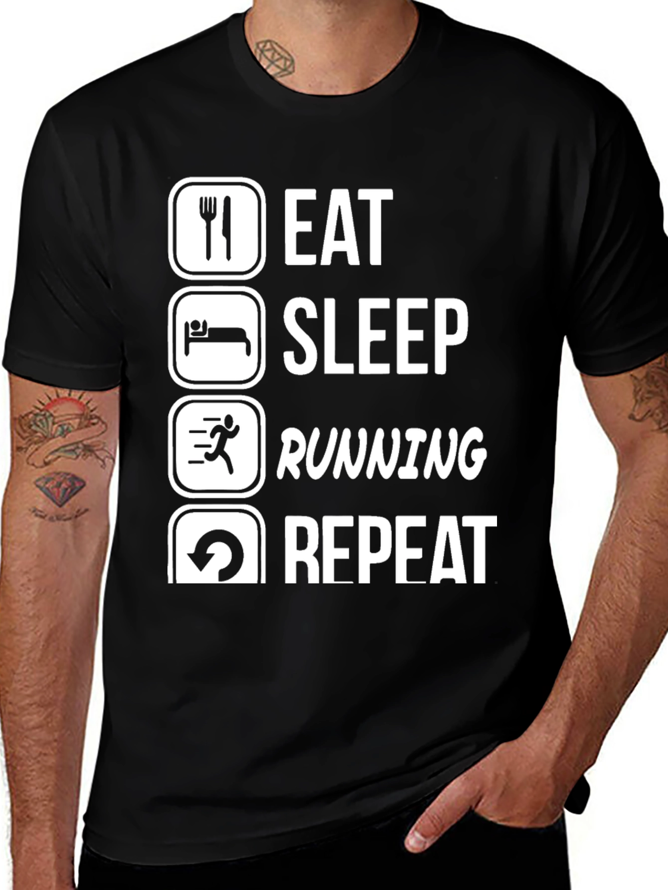 Eat Sleep Running Repeat Black Graphic Tee