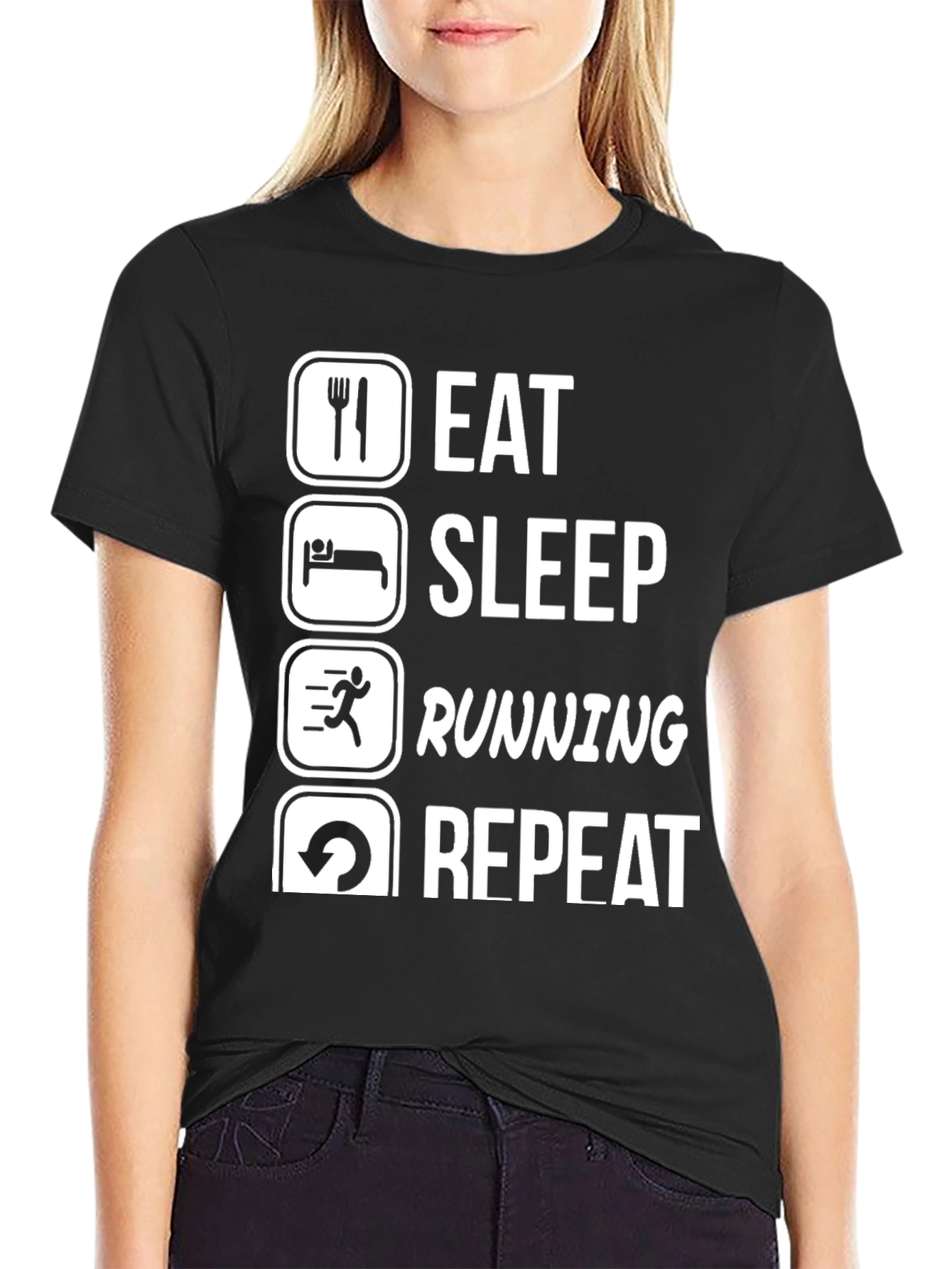 Eat Sleep Running Repeat Black Graphic Tee