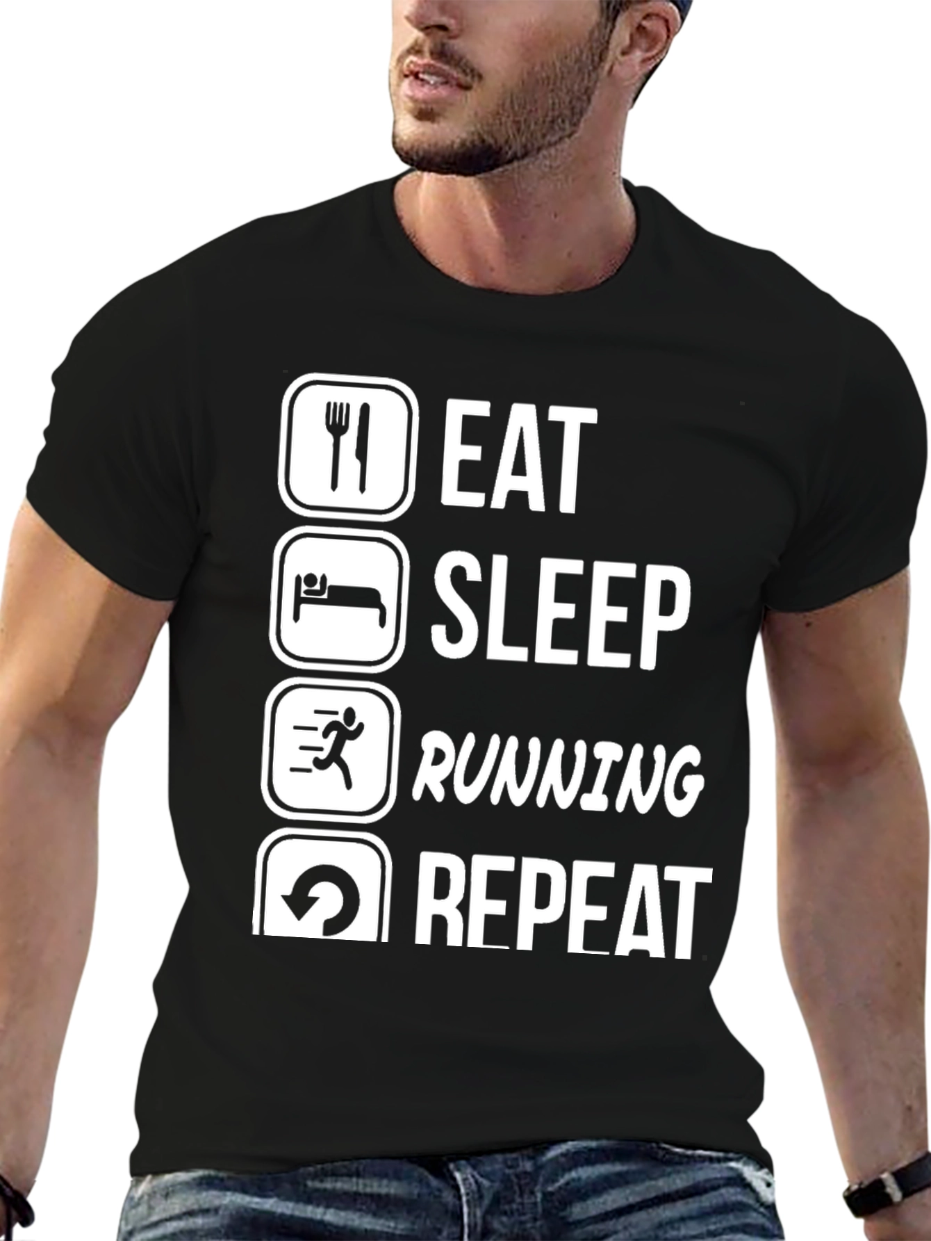 Eat Sleep Running Repeat Black Graphic Tee