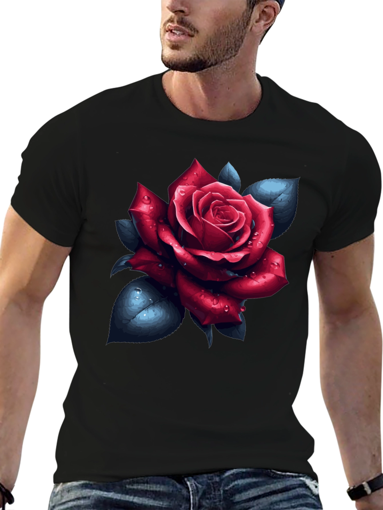 Rose Graphic Tee - Black Cotton T-Shirt