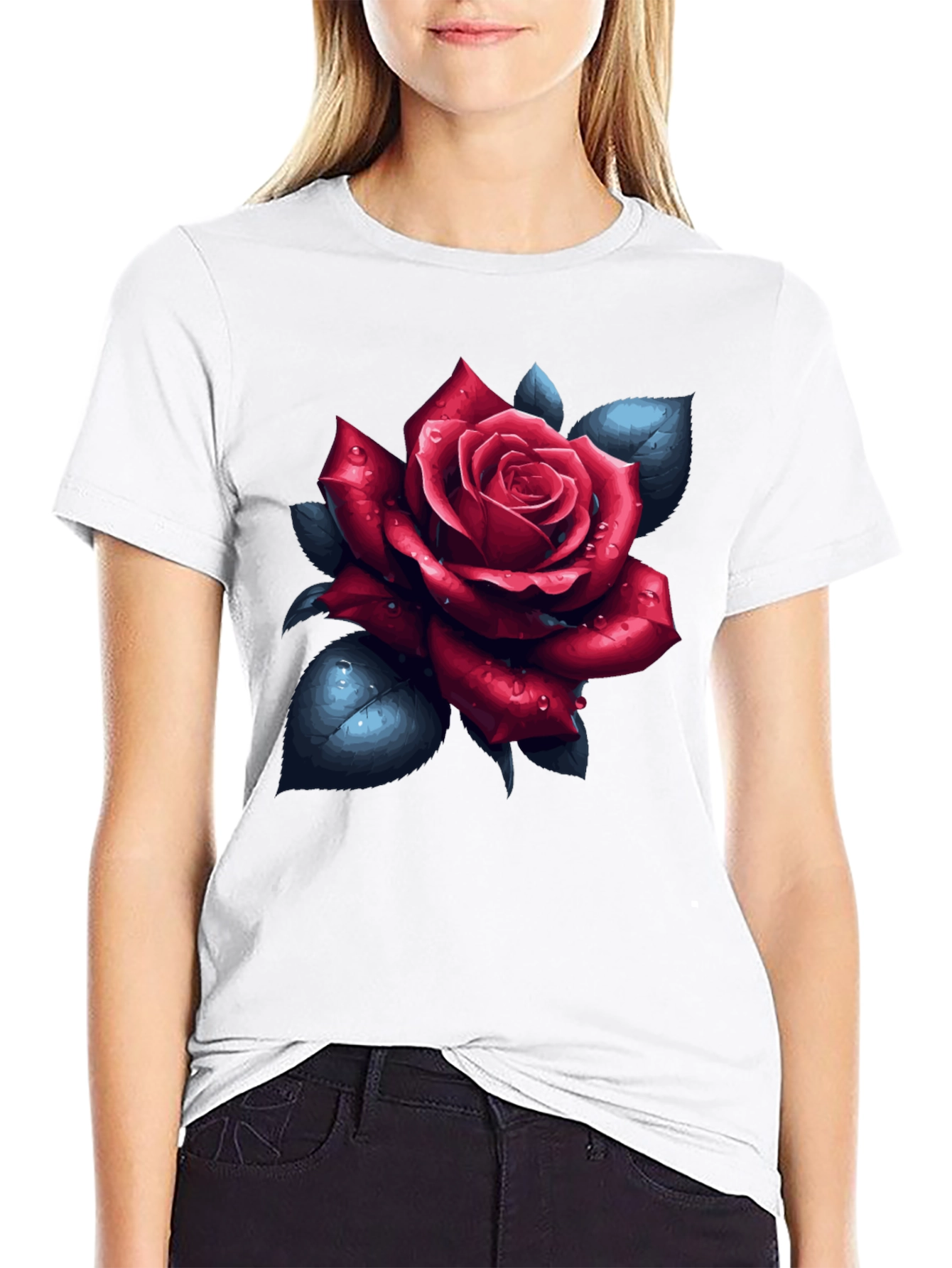 Rose Graphic Tee - Black Cotton T-Shirt