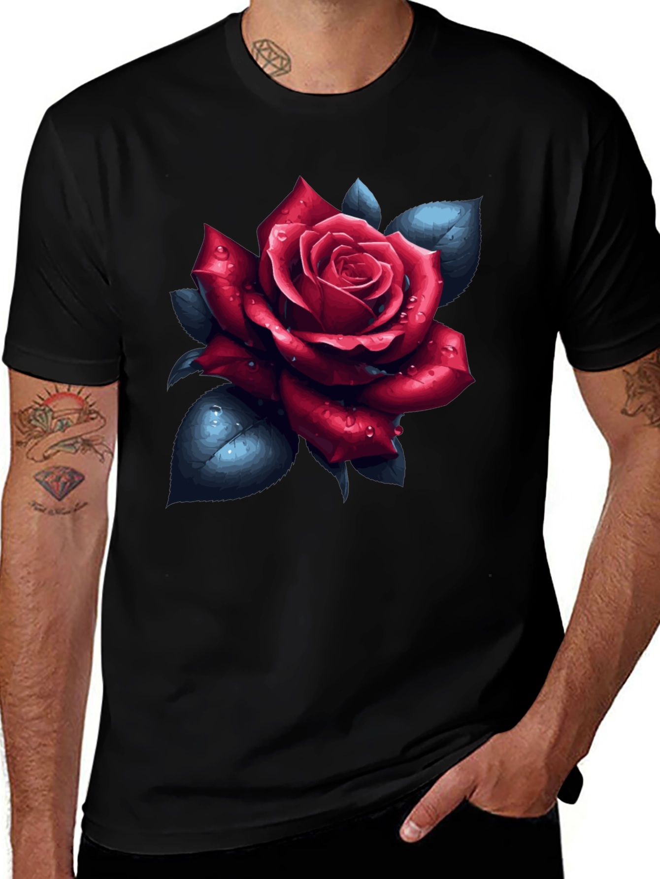 Rose Graphic Tee - Black Cotton T-Shirt