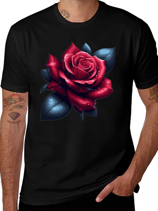Rose Graphic Tee - Black Cotton T-Shirt
