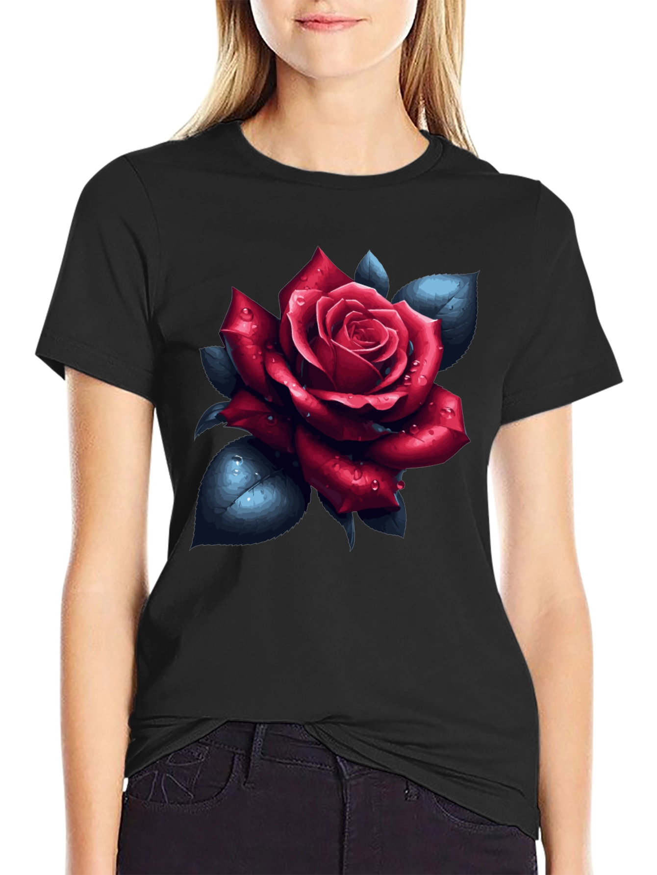 Rose Graphic Tee - Black Cotton T-Shirt