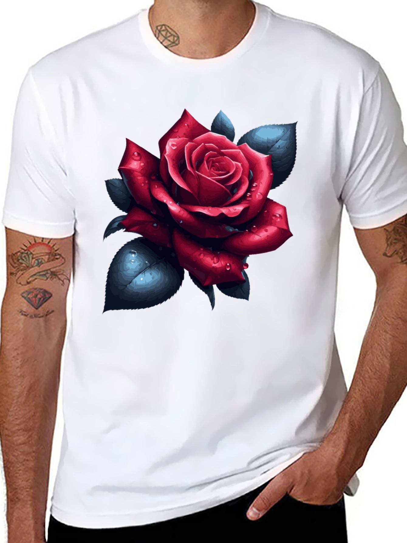 Rose Graphic Tee - Black Cotton T-Shirt