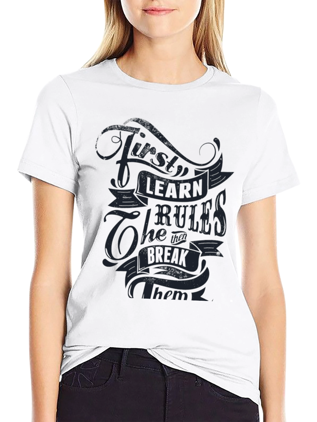 Learn the Rules Graphic Tee - Black Casual T-Shirt