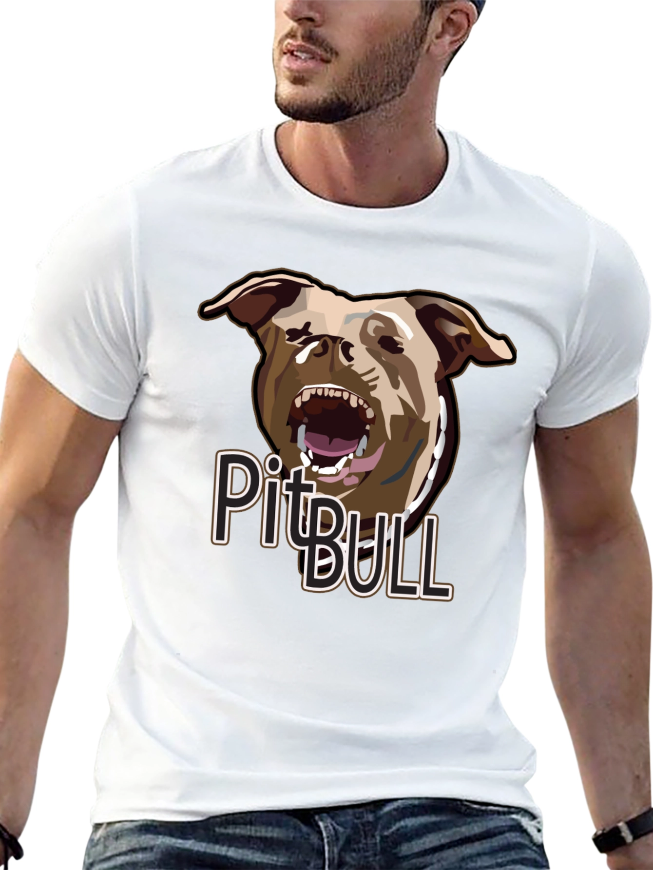 Pitbull Dog Graphic Print Black Cotton T-Shirt