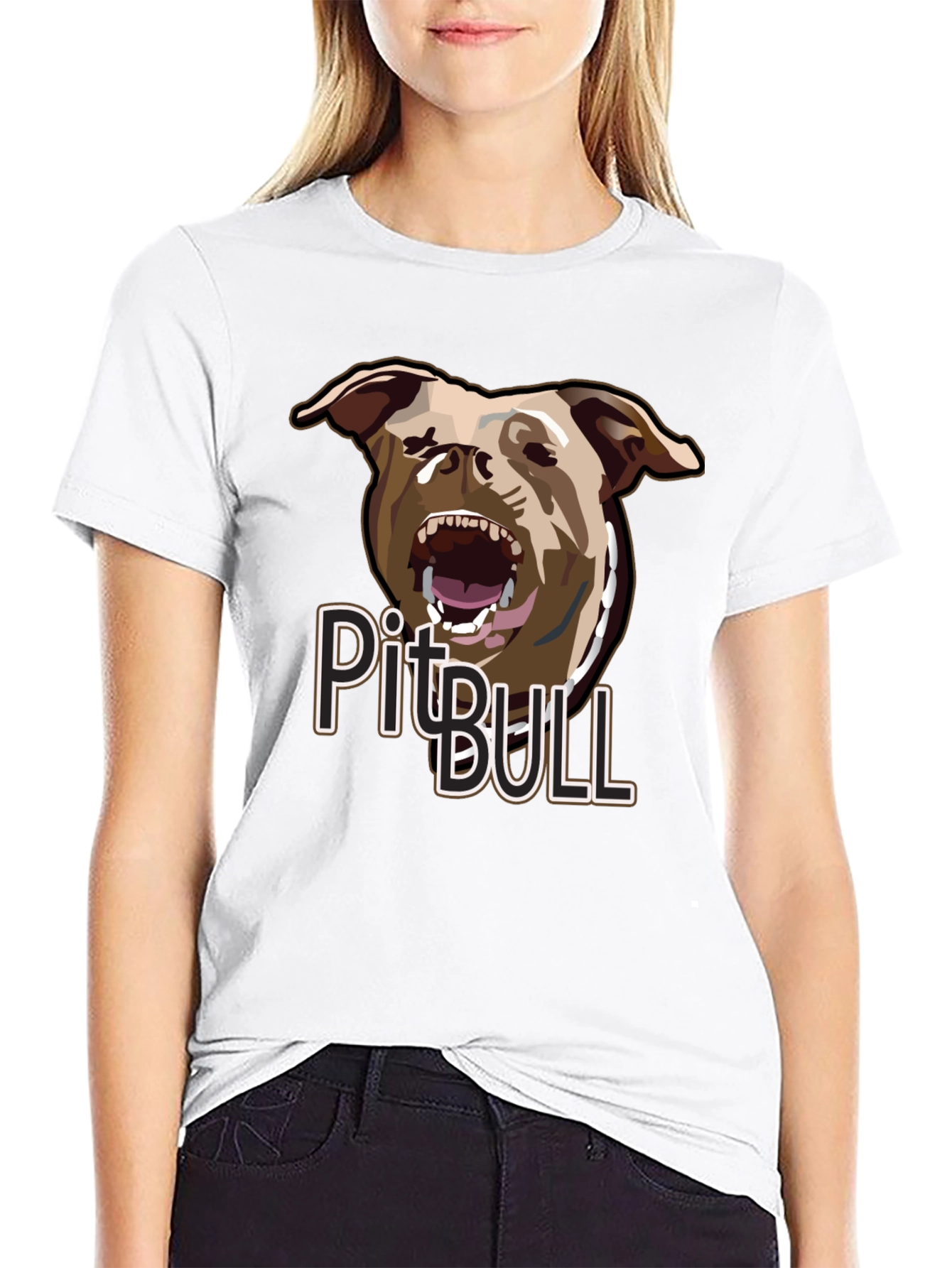 Pitbull Dog Graphic Print Black Cotton T-Shirt