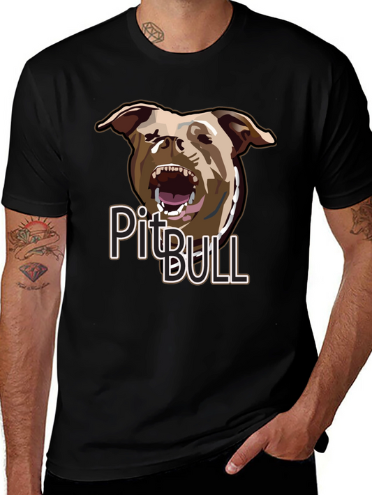 Pitbull Dog Graphic Print Black Cotton T-Shirt