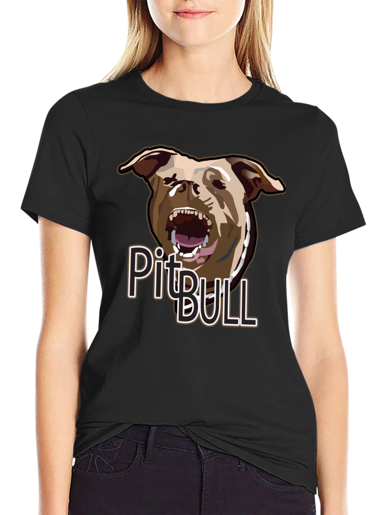 Pitbull Dog Graphic Print Black Cotton T-Shirt