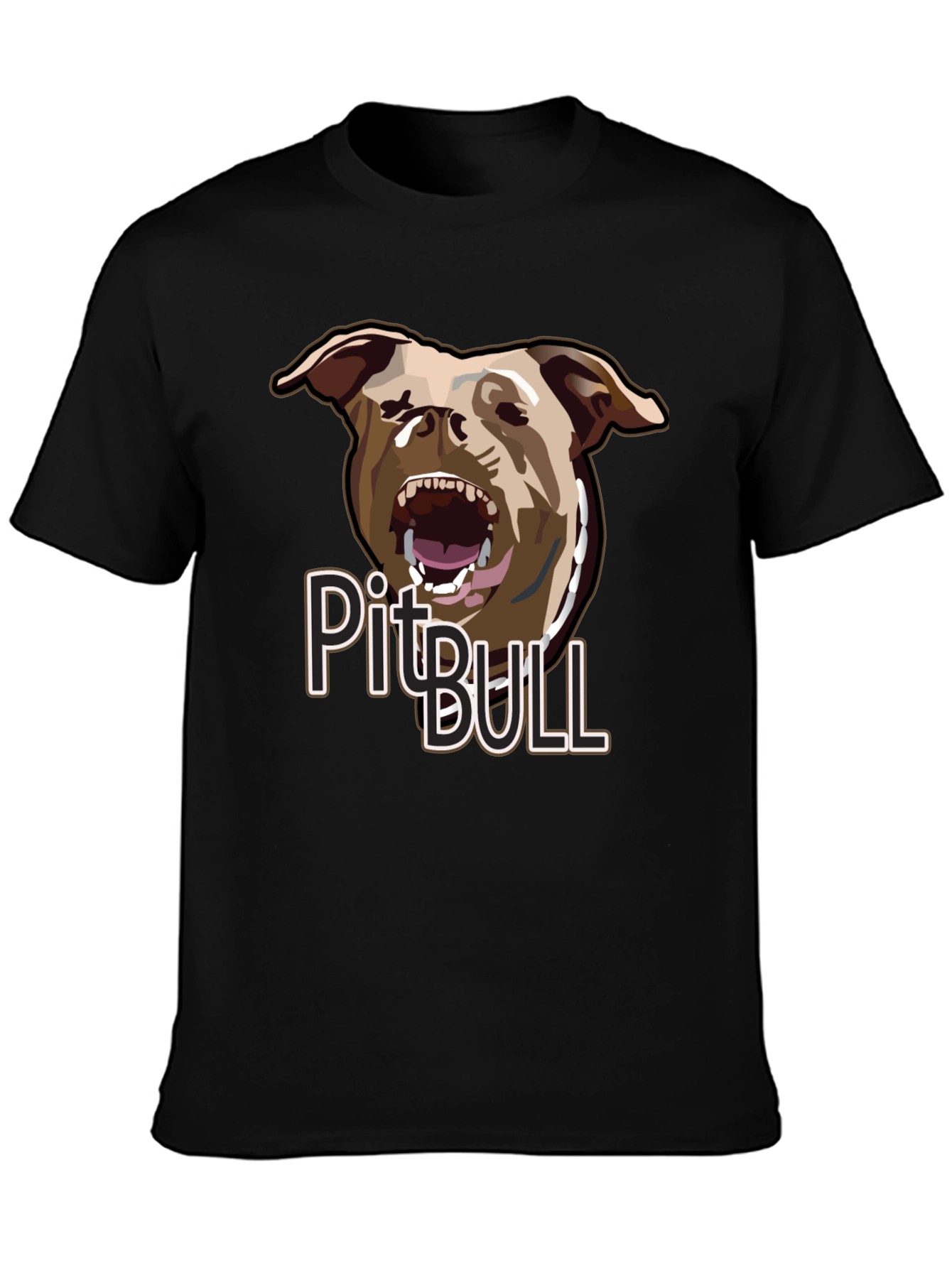 Pitbull Dog Graphic Print Black Cotton T-Shirt