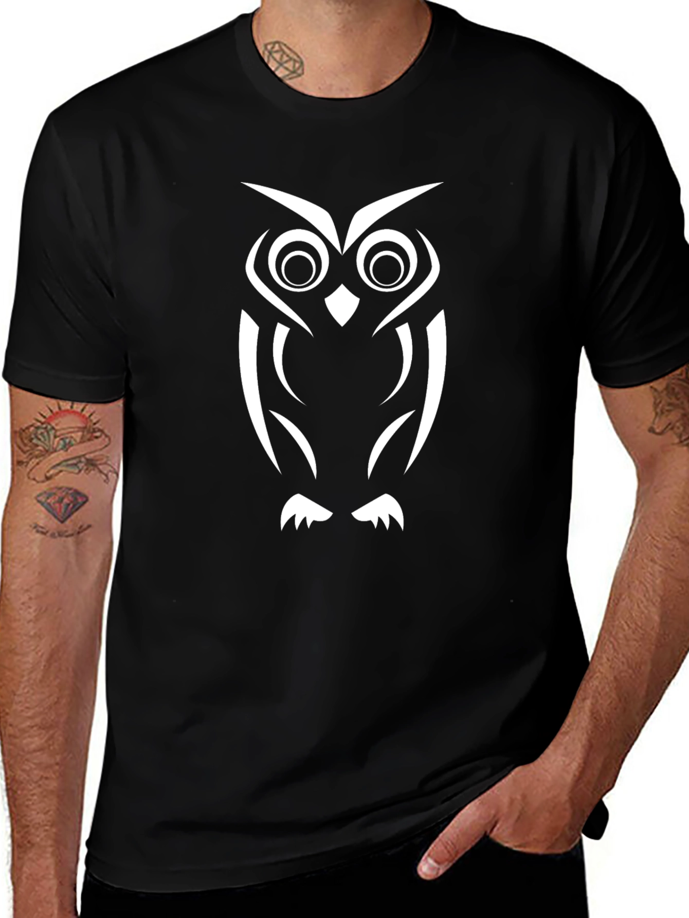 Owl Graphic Print Black T-Shirt