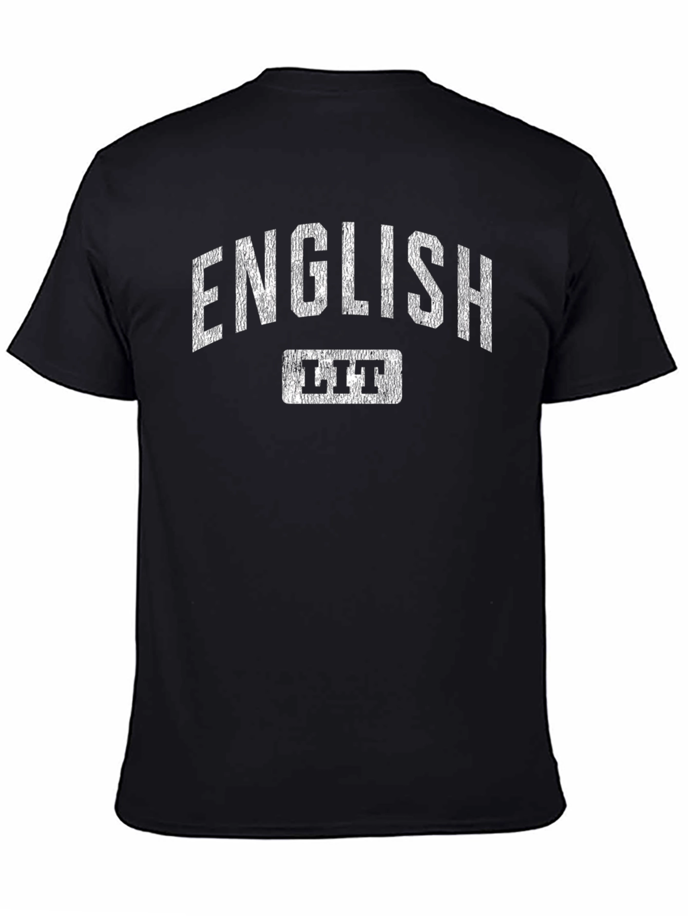 English Lit T-Shirt - Distressed Print Black Cotton