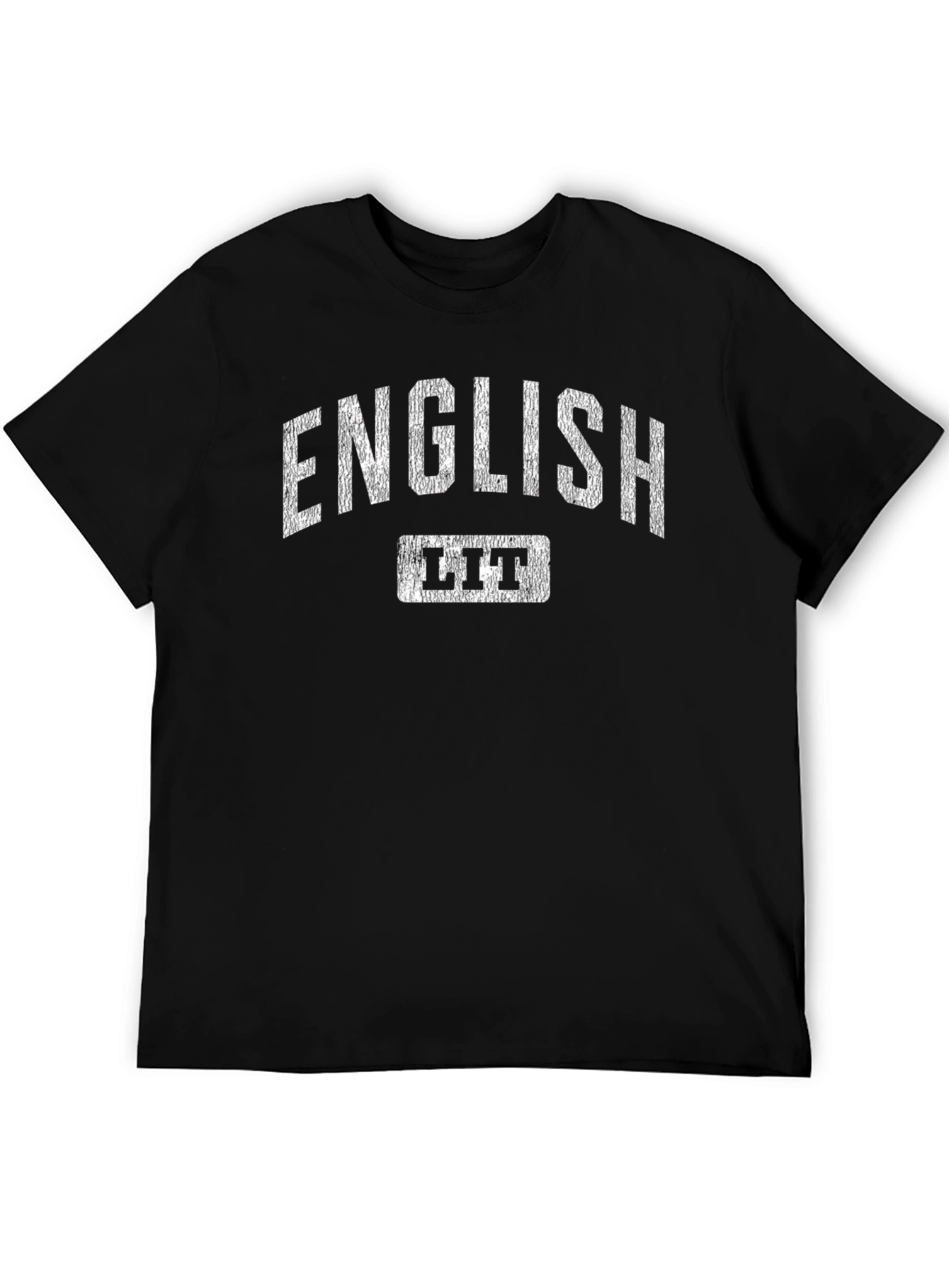 English Lit T-Shirt - Distressed Print Black Cotton