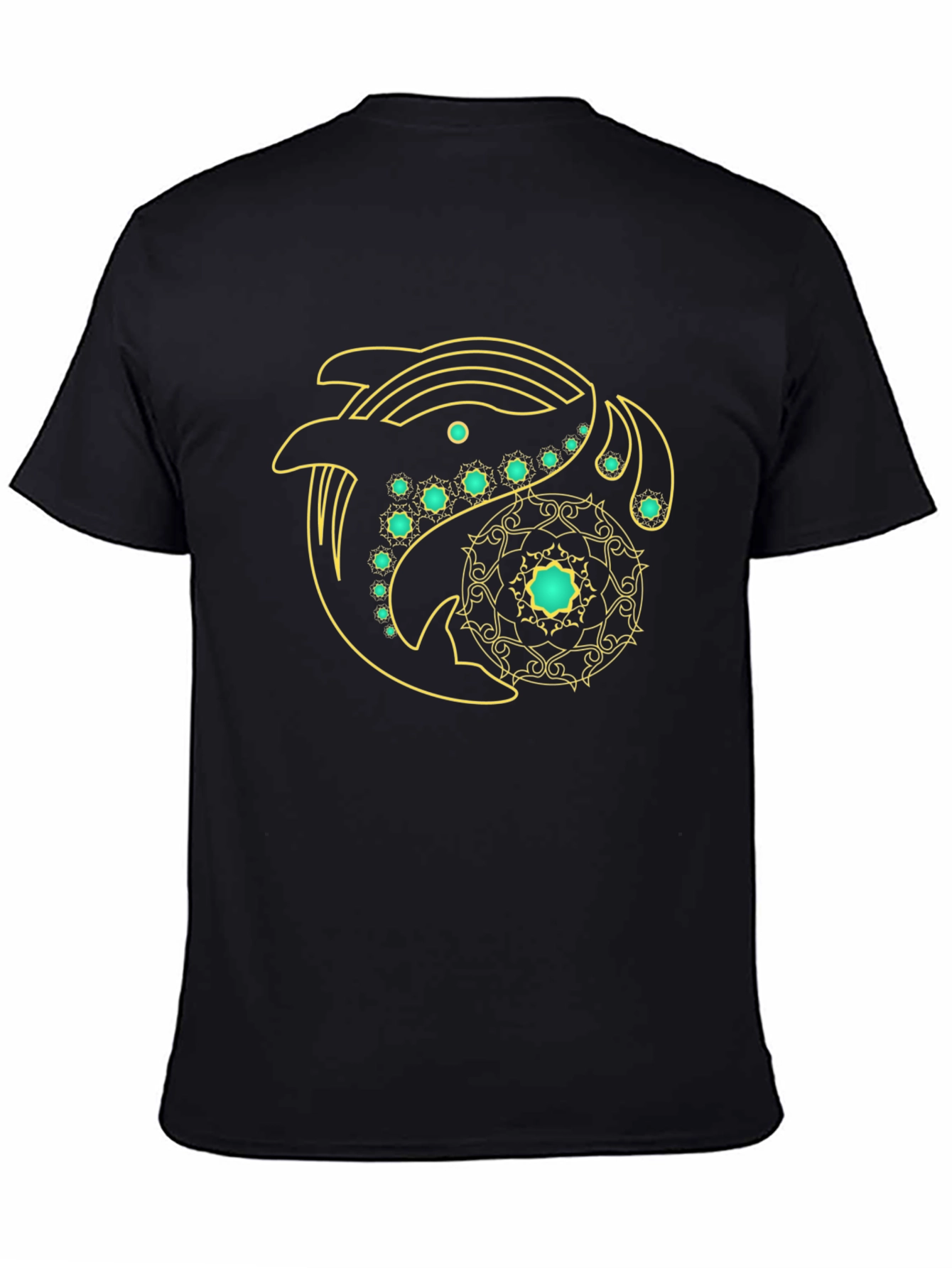 Black T-Shirt with Dolphin Mandala Graphic