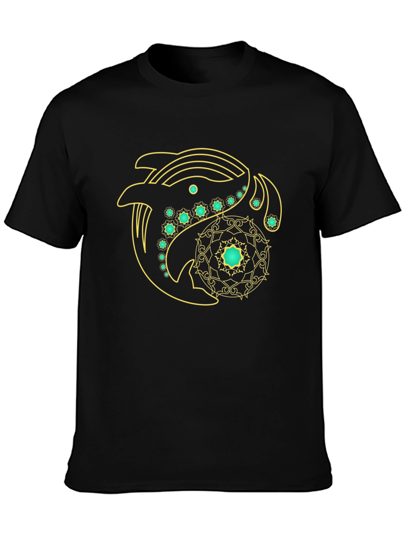 Black T-Shirt with Dolphin Mandala Graphic