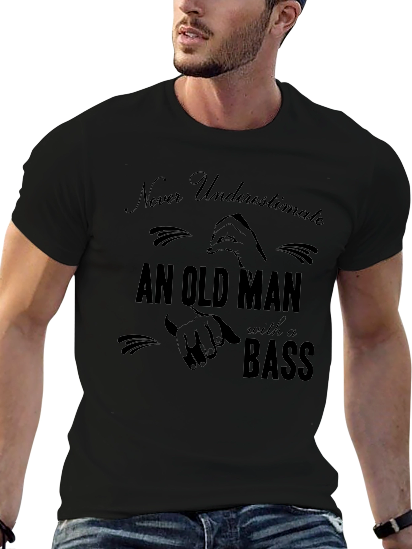 Never Underestimate Old Man with a Bass T-Shirt