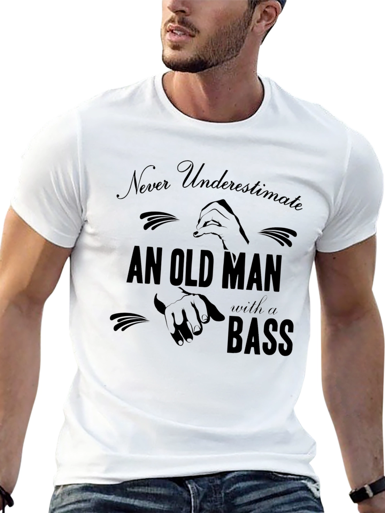 Never Underestimate Old Man with a Bass T-Shirt