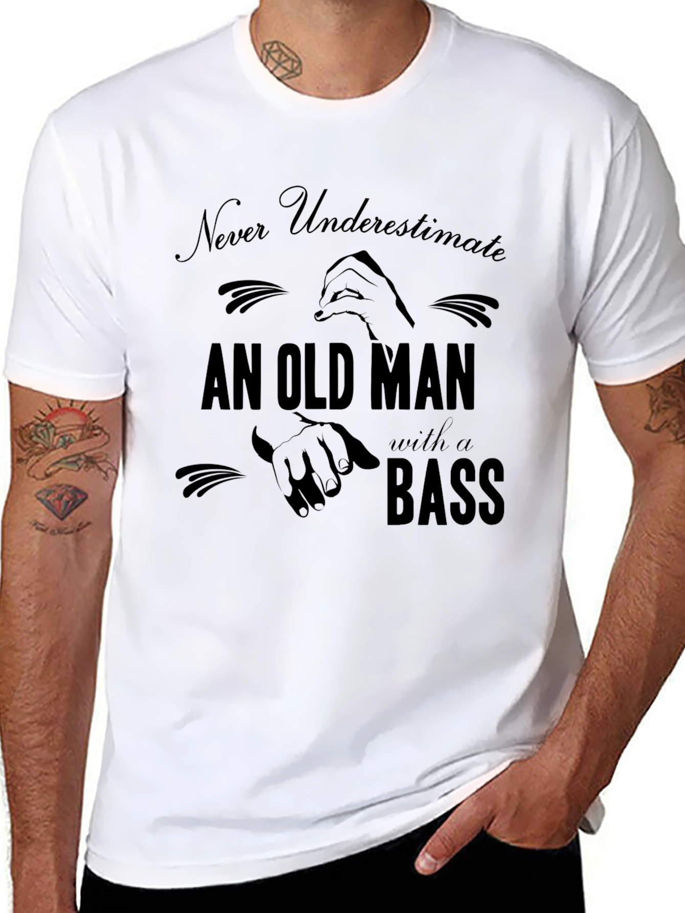 Never Underestimate Old Man with a Bass T-Shirt