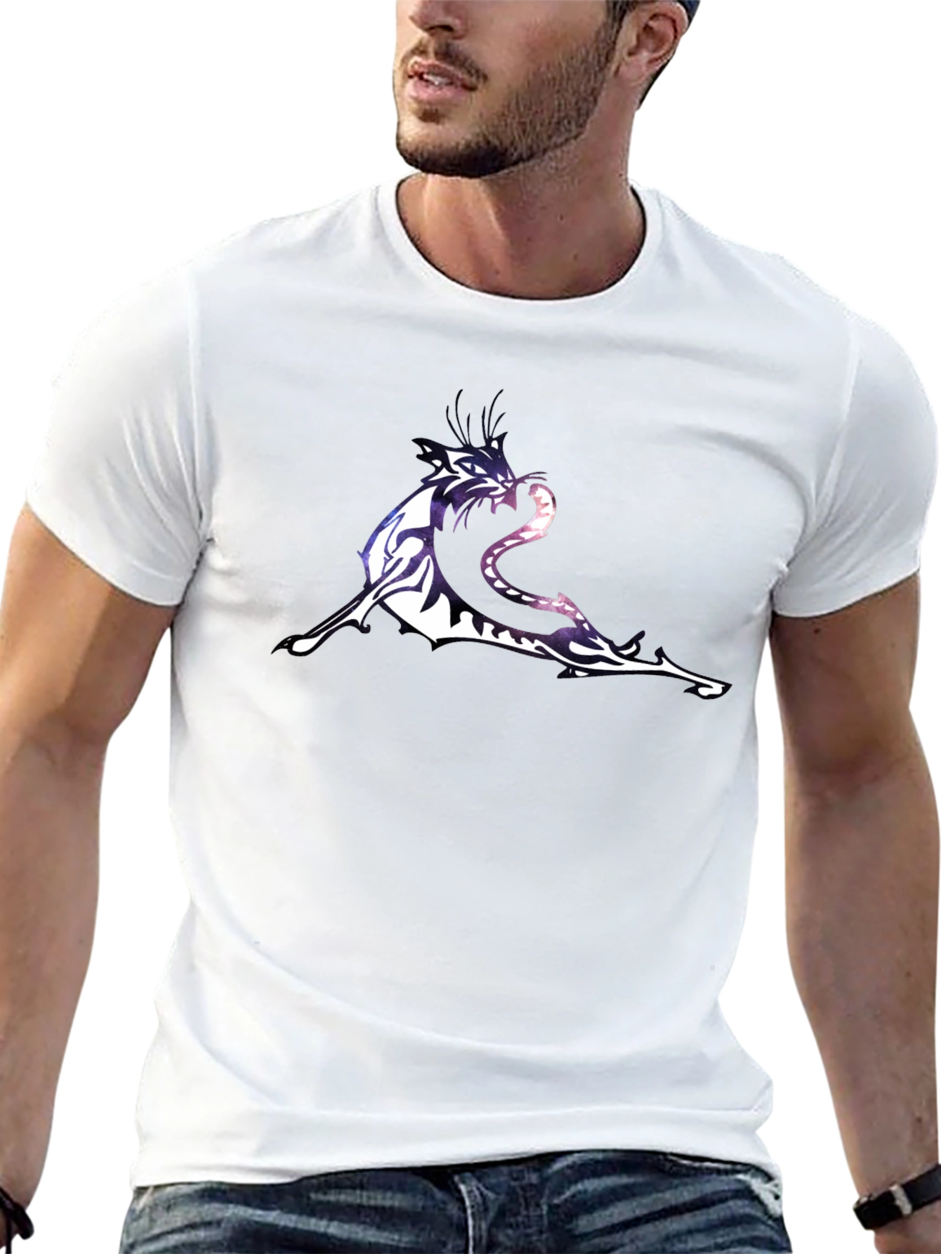 Black Graphic T-Shirt with Tiger & Snake Design