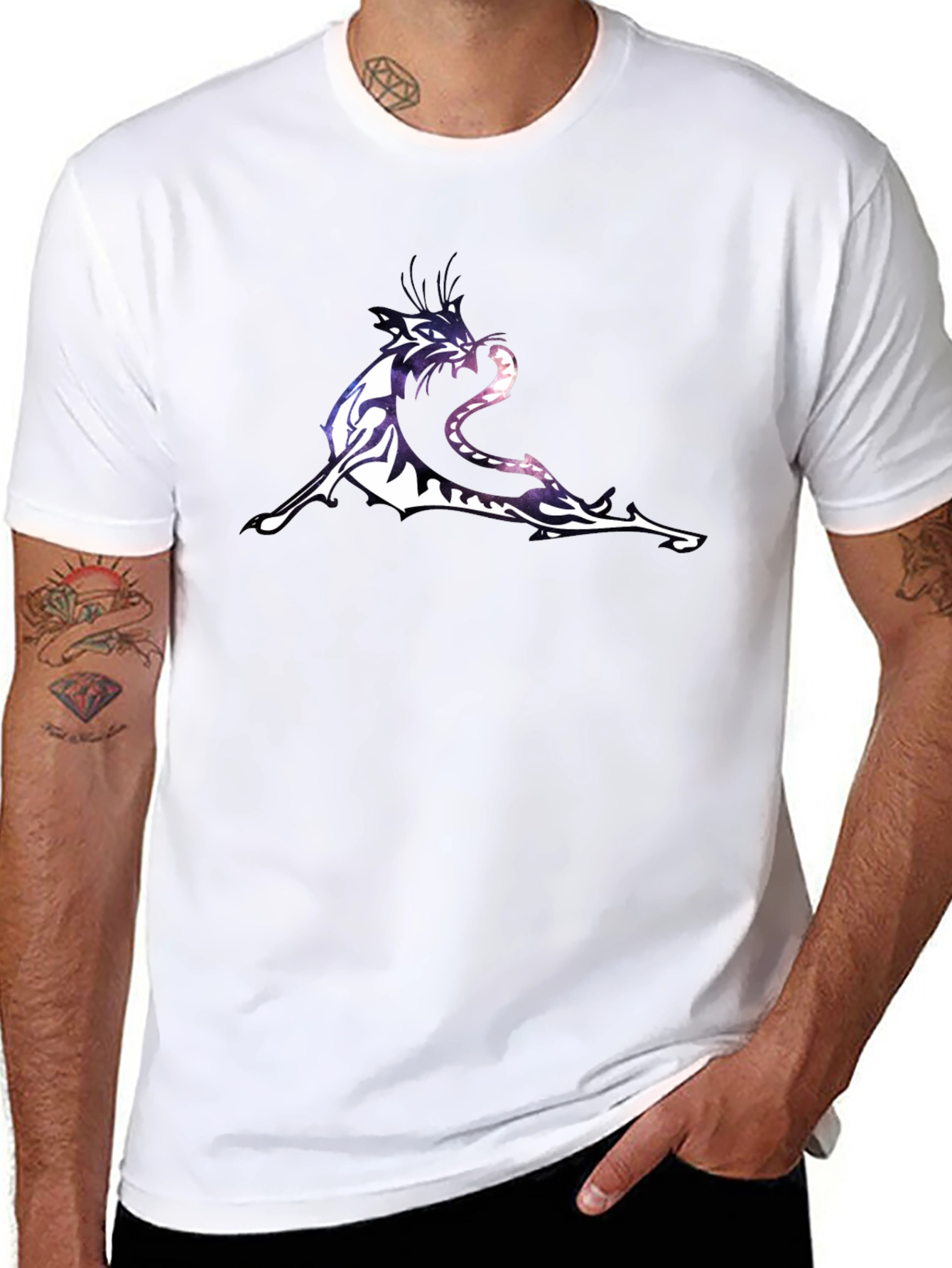 Black Graphic T-Shirt with Tiger & Snake Design