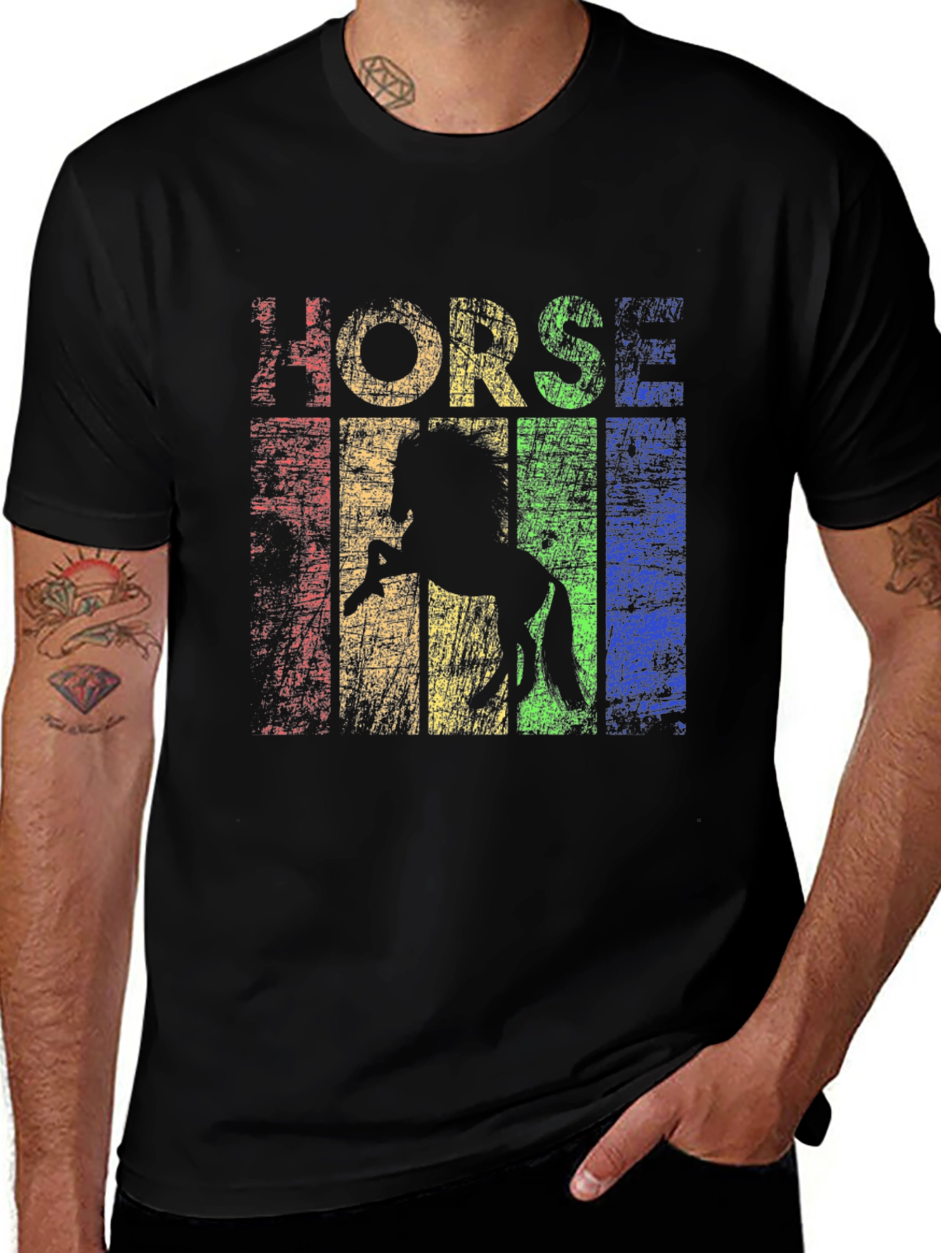 Retro Horse Graphic T-Shirt - Black
