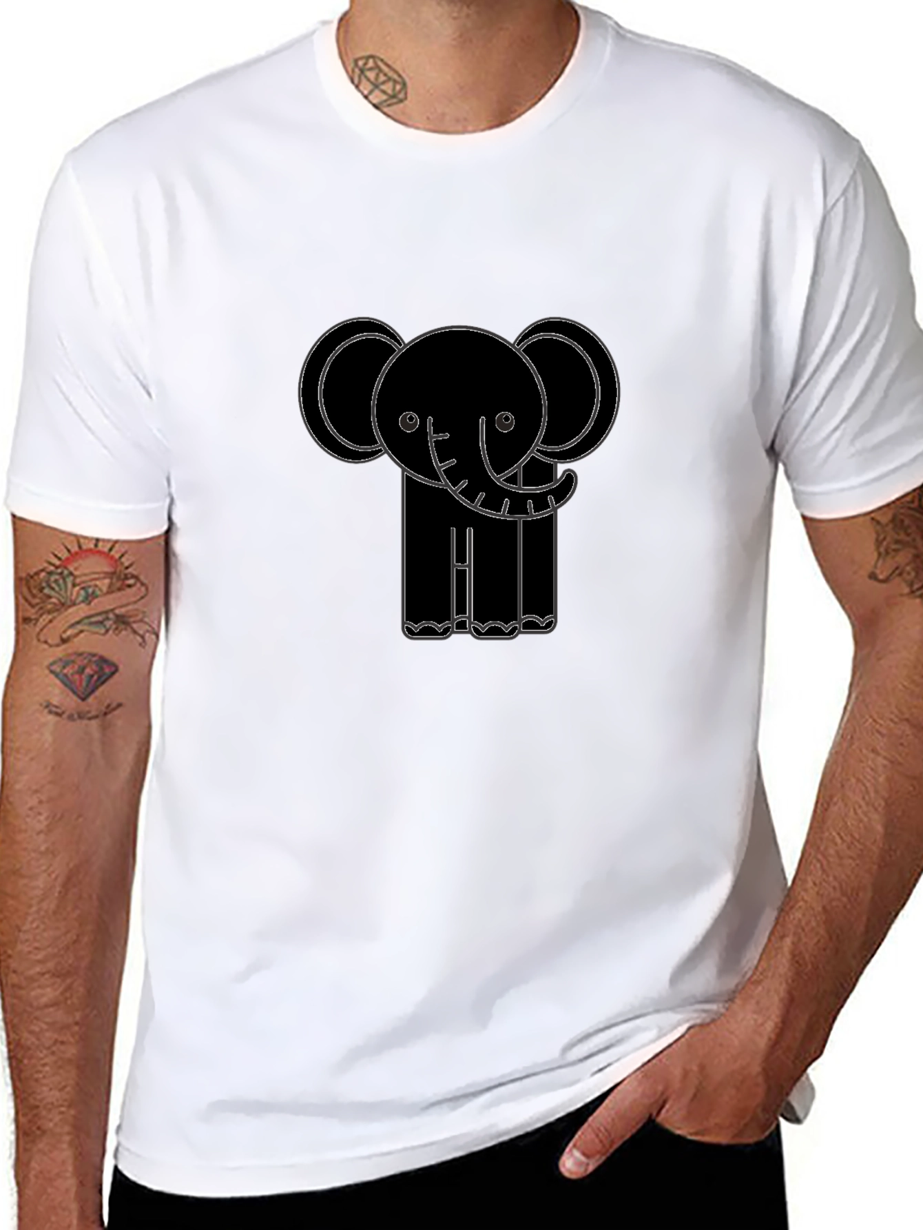 Cute Elephant Outline Black T-Shirt