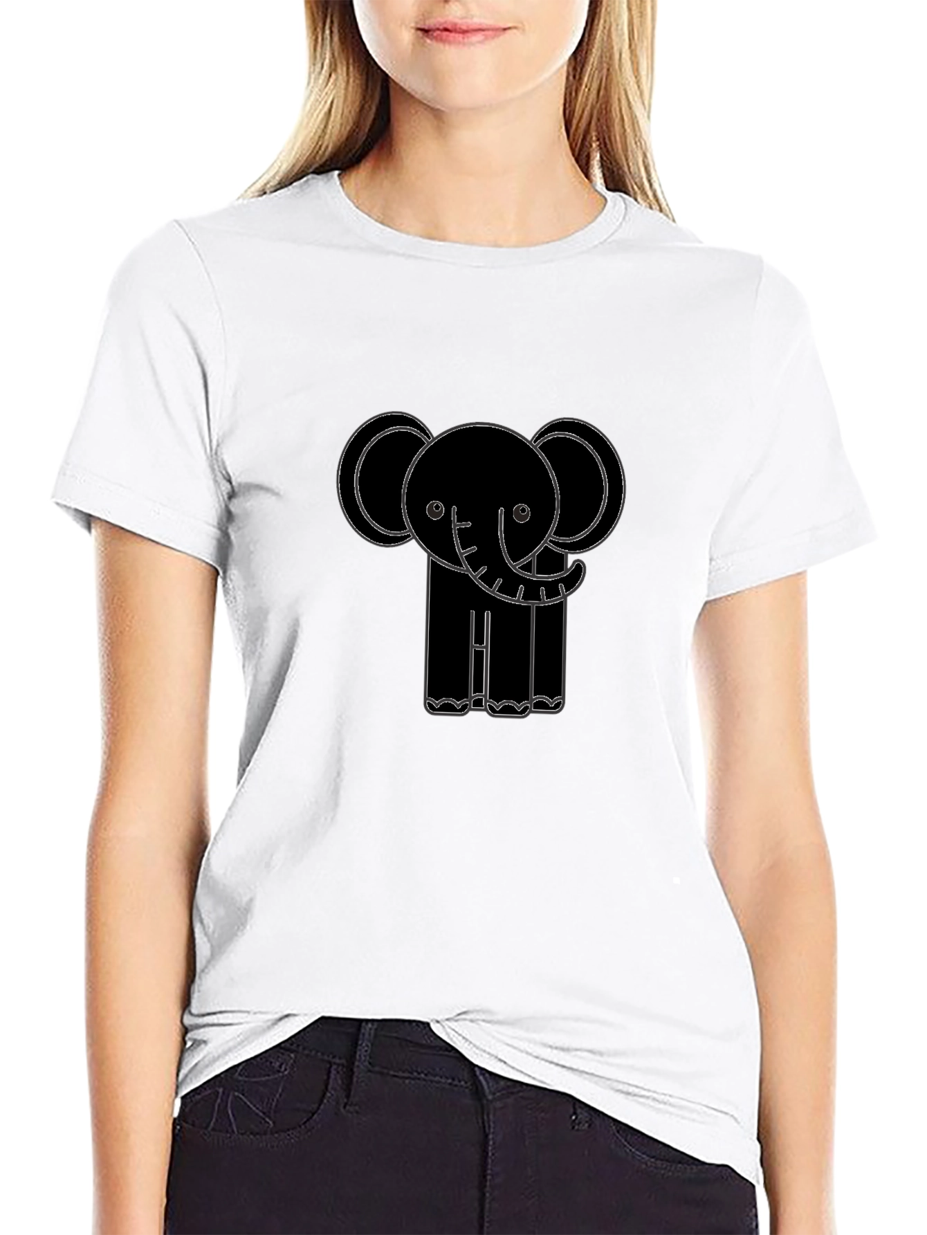 Cute Elephant Outline Black T-Shirt