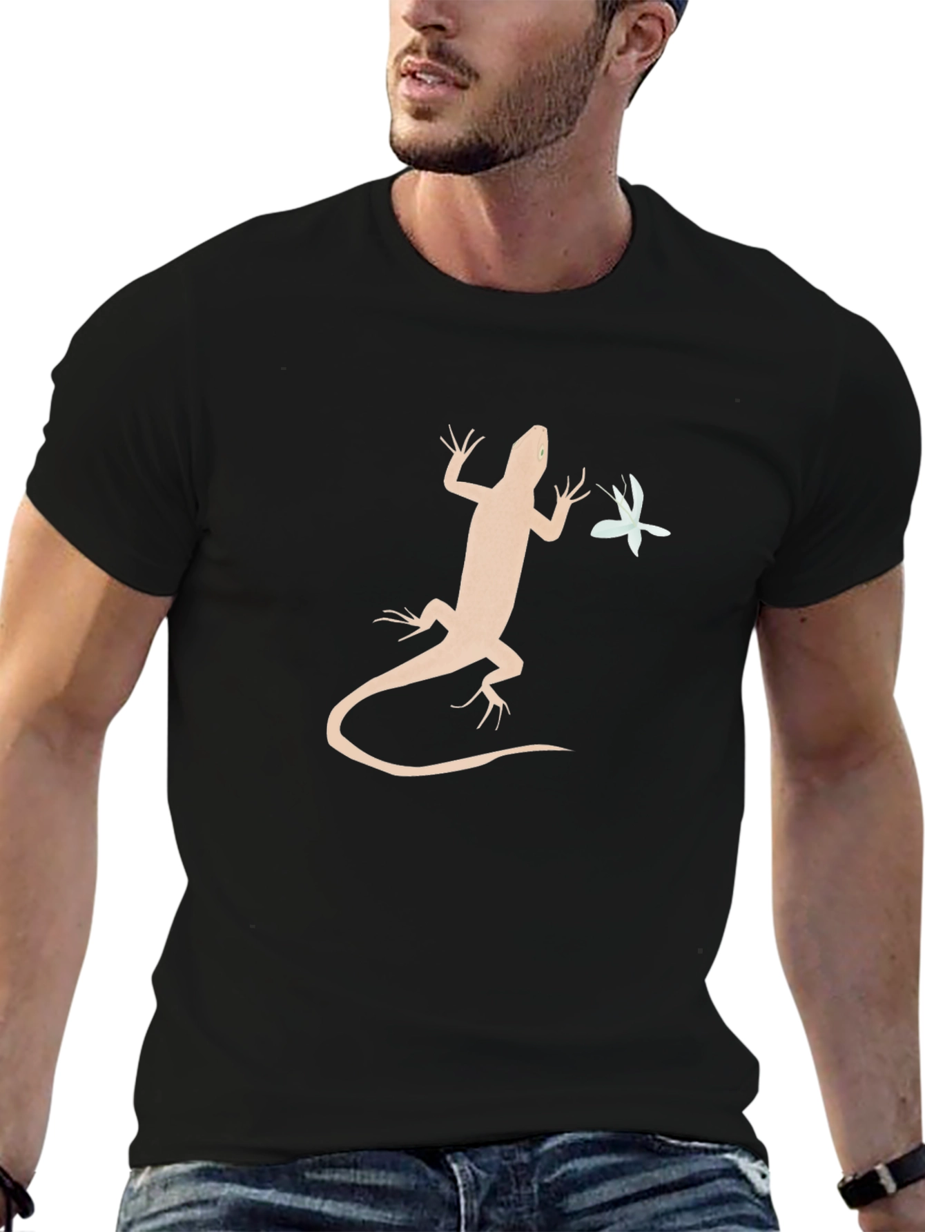 Lizard and Flower Graphic Tee - Cool Mens T-Shirt
