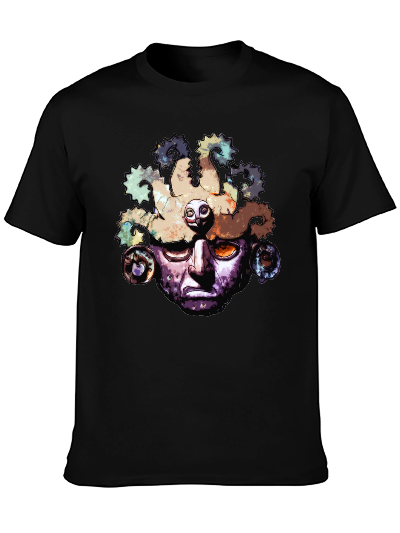 Aztec Mask Graphic T-Shirt - Black
