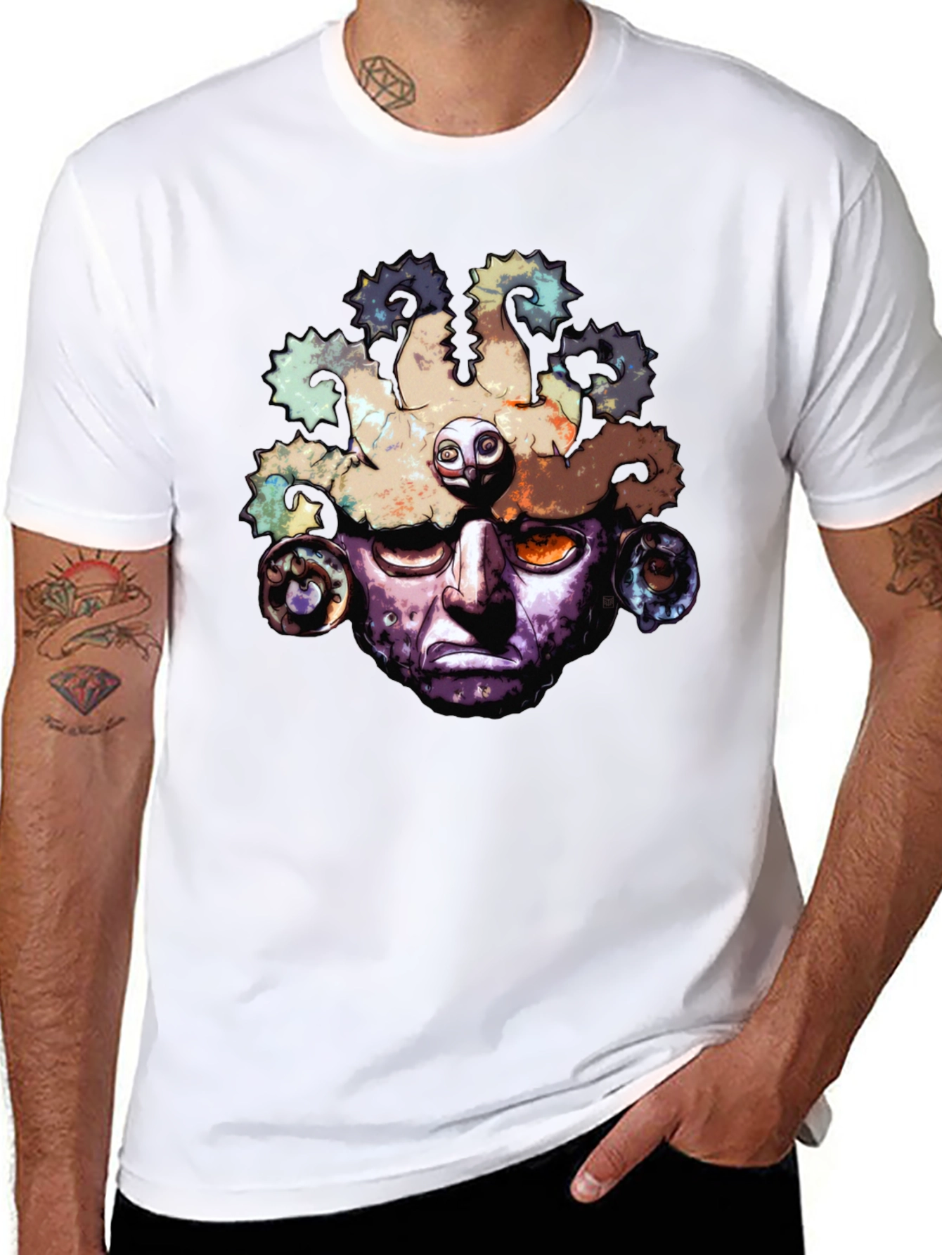 Aztec Mask Graphic T-Shirt - Black