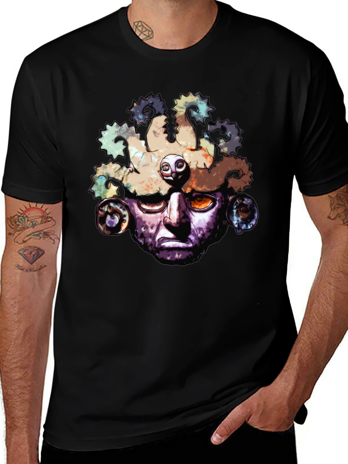 Aztec Mask Graphic T-Shirt - Black