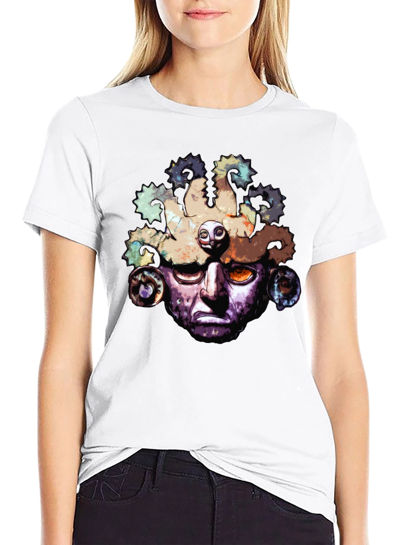 Aztec Mask Graphic T-Shirt - Black